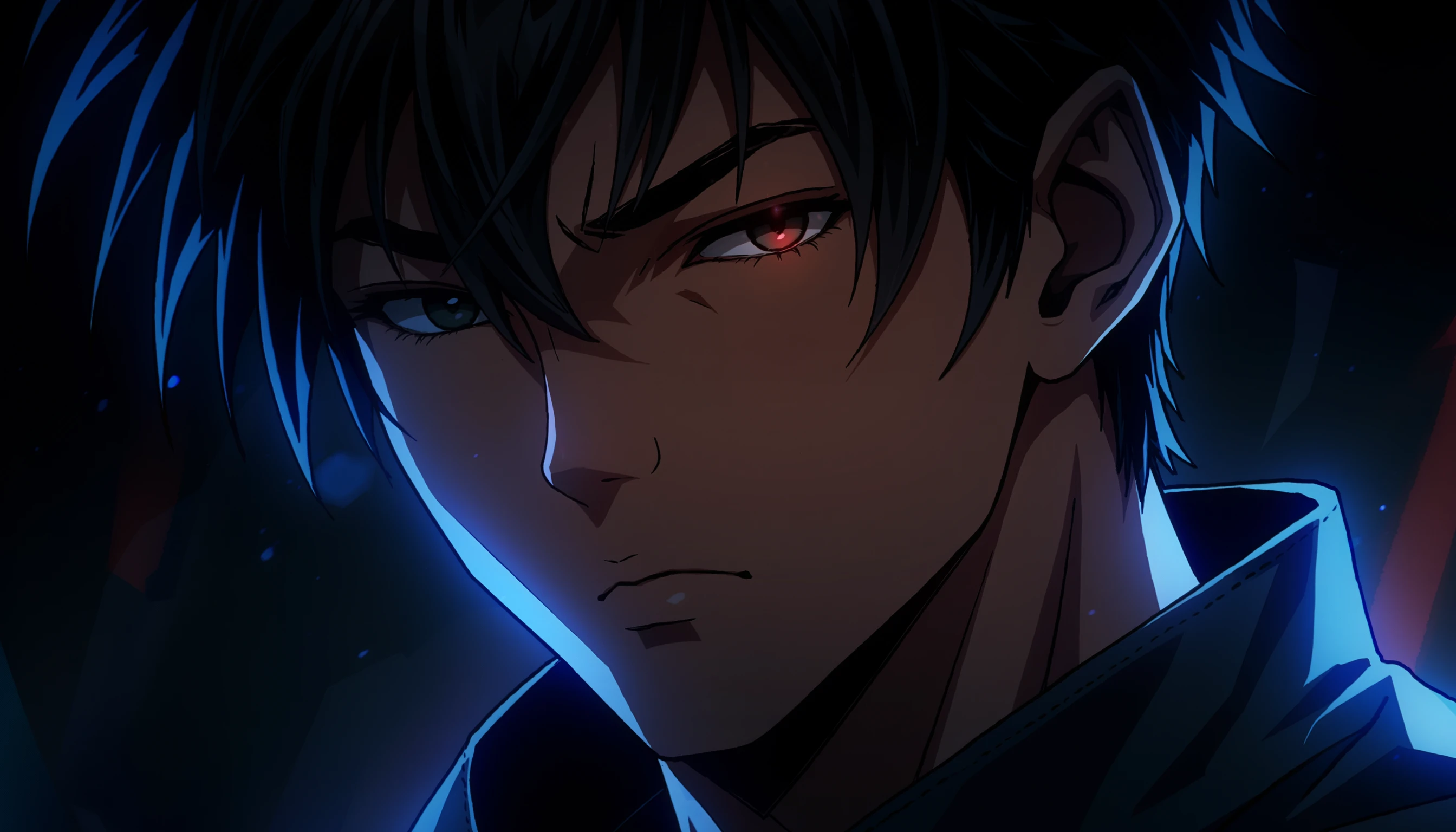 Intense Anime Male Gaze with Red Eye