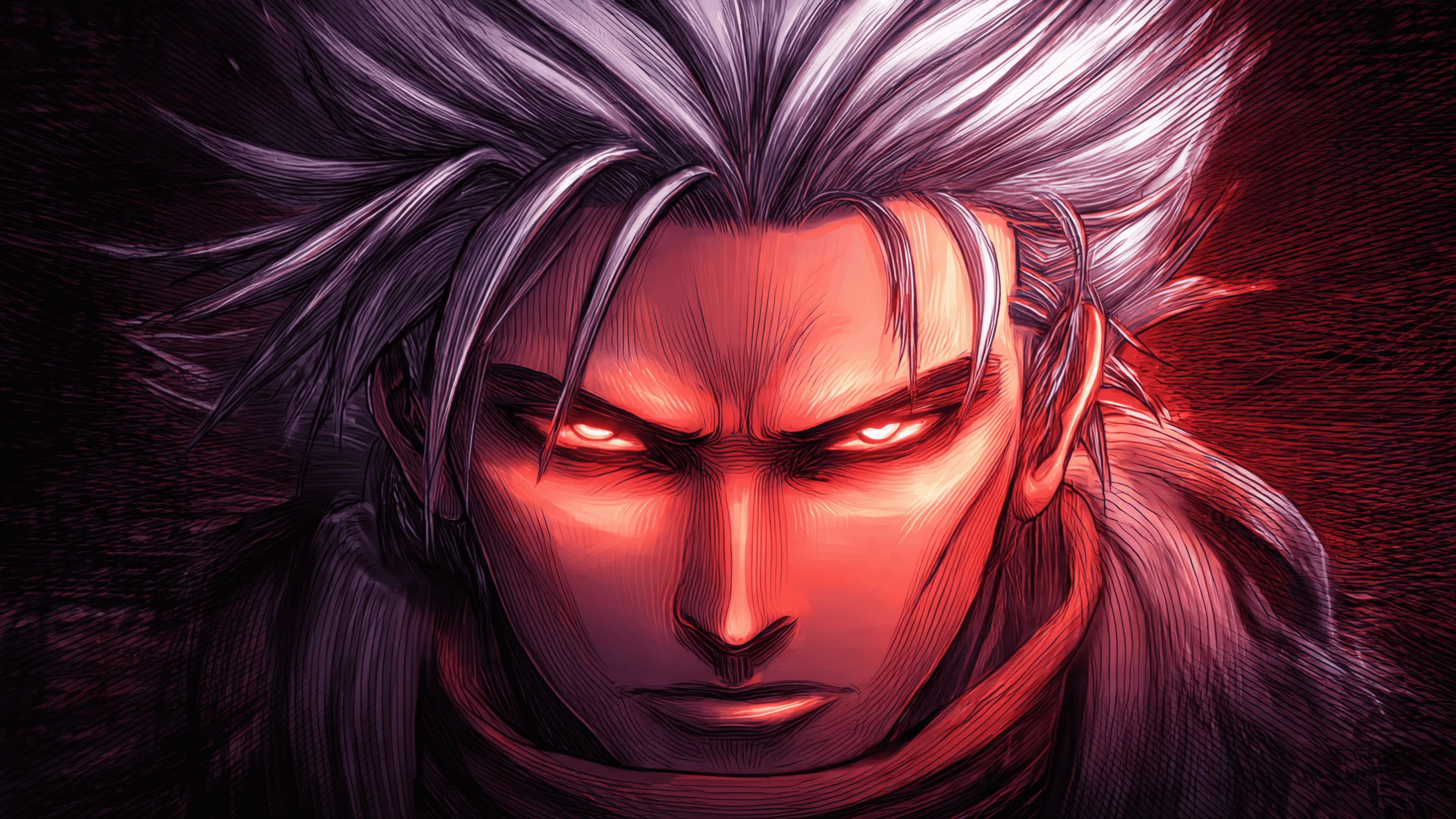 Intense Anime Man with Piercing Red Gaze