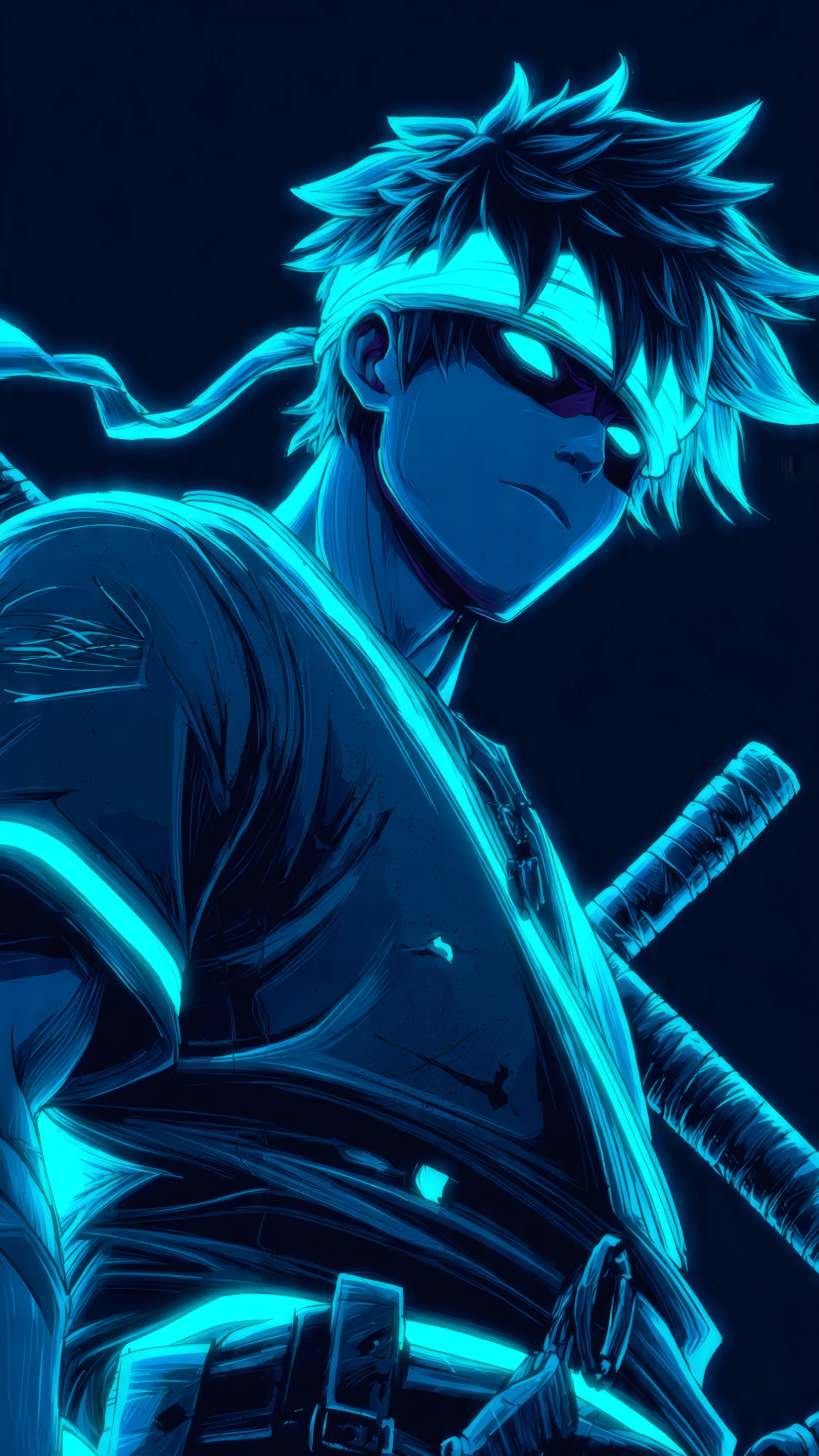 Intense Anime Ninja with Glowing Blue Eyes
