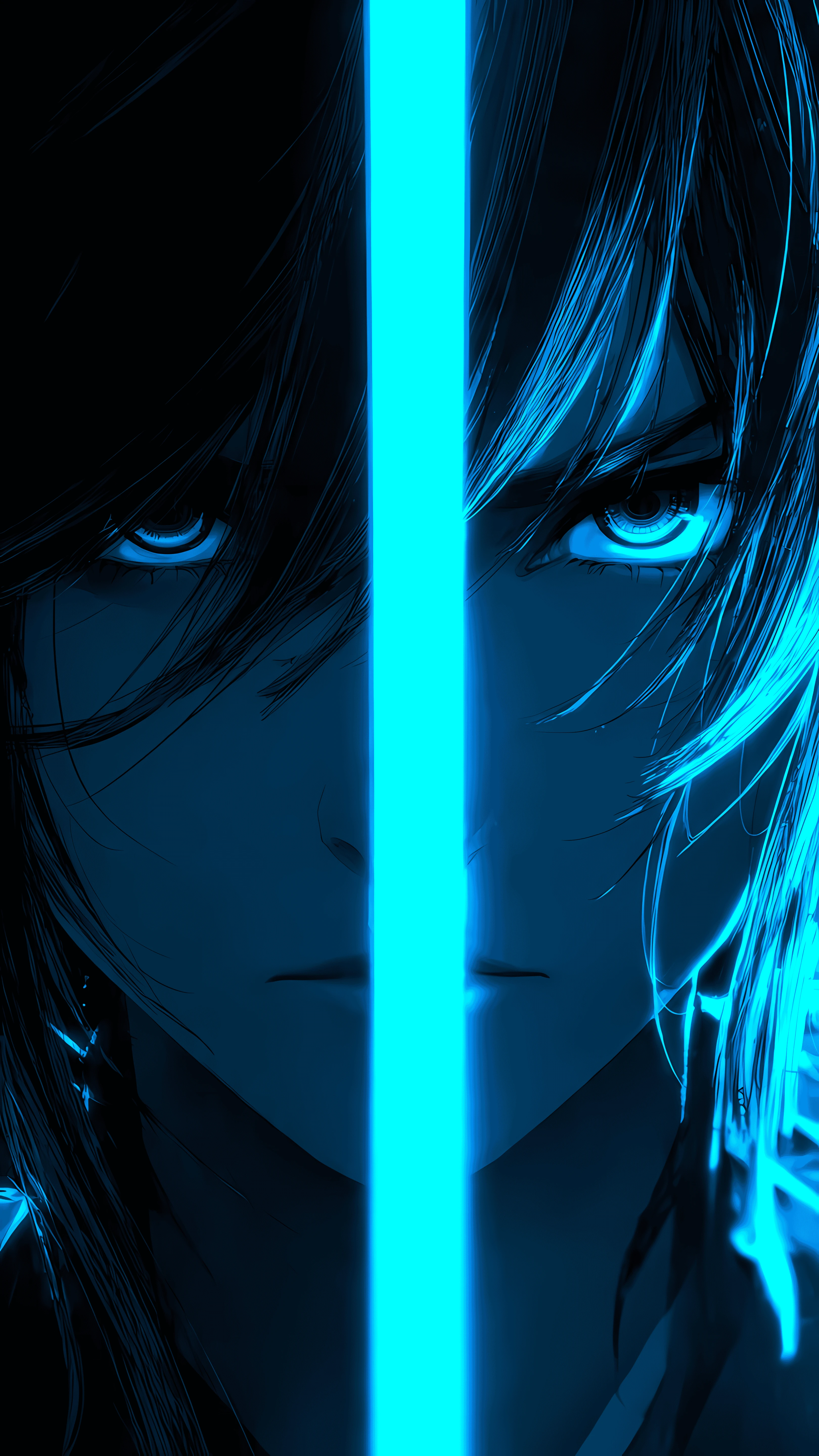 Intense Gaze Anime Warrior in Electric Blue