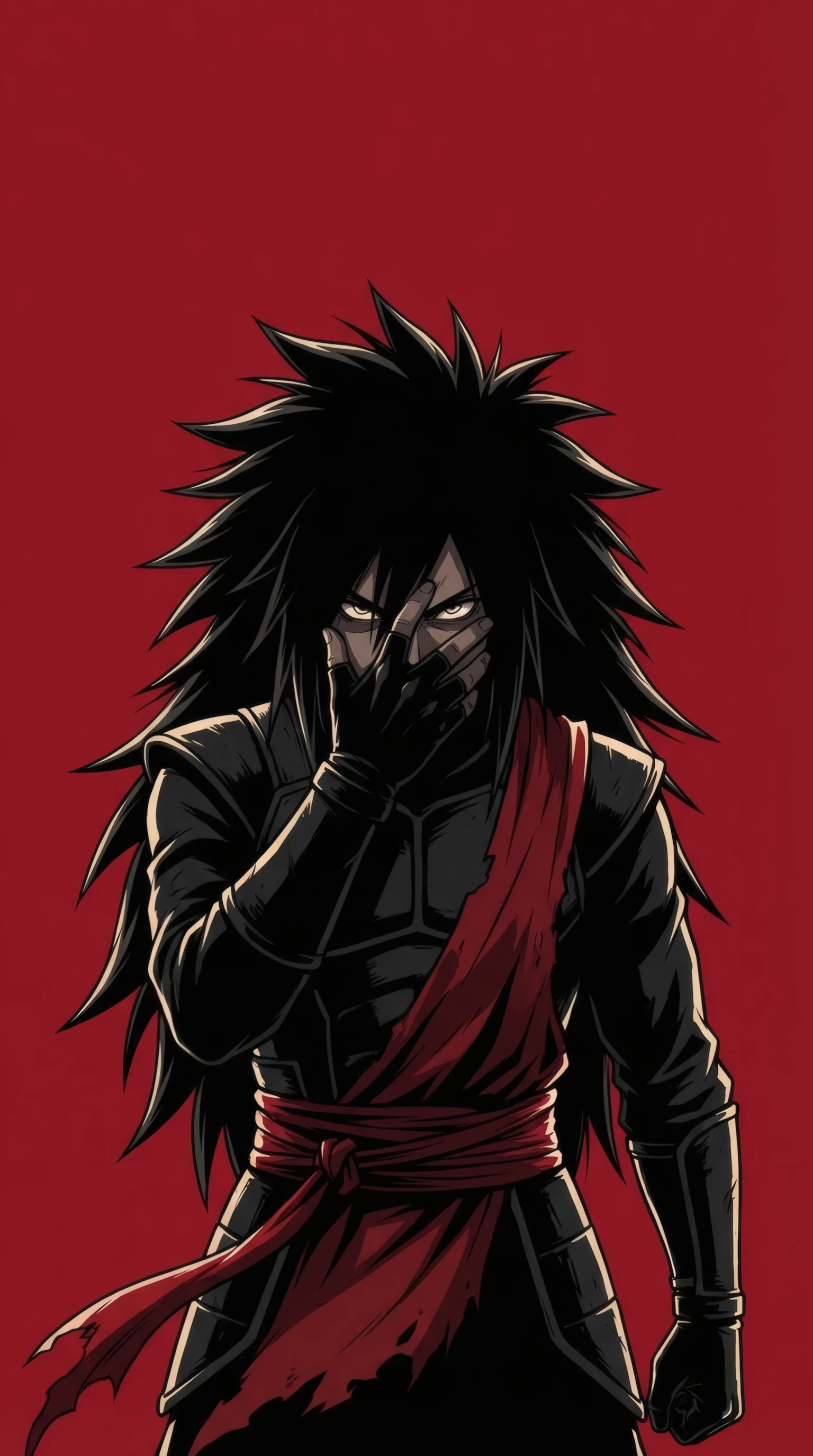 Intense Gaze of Anime Ninja on Crimson Backdrop