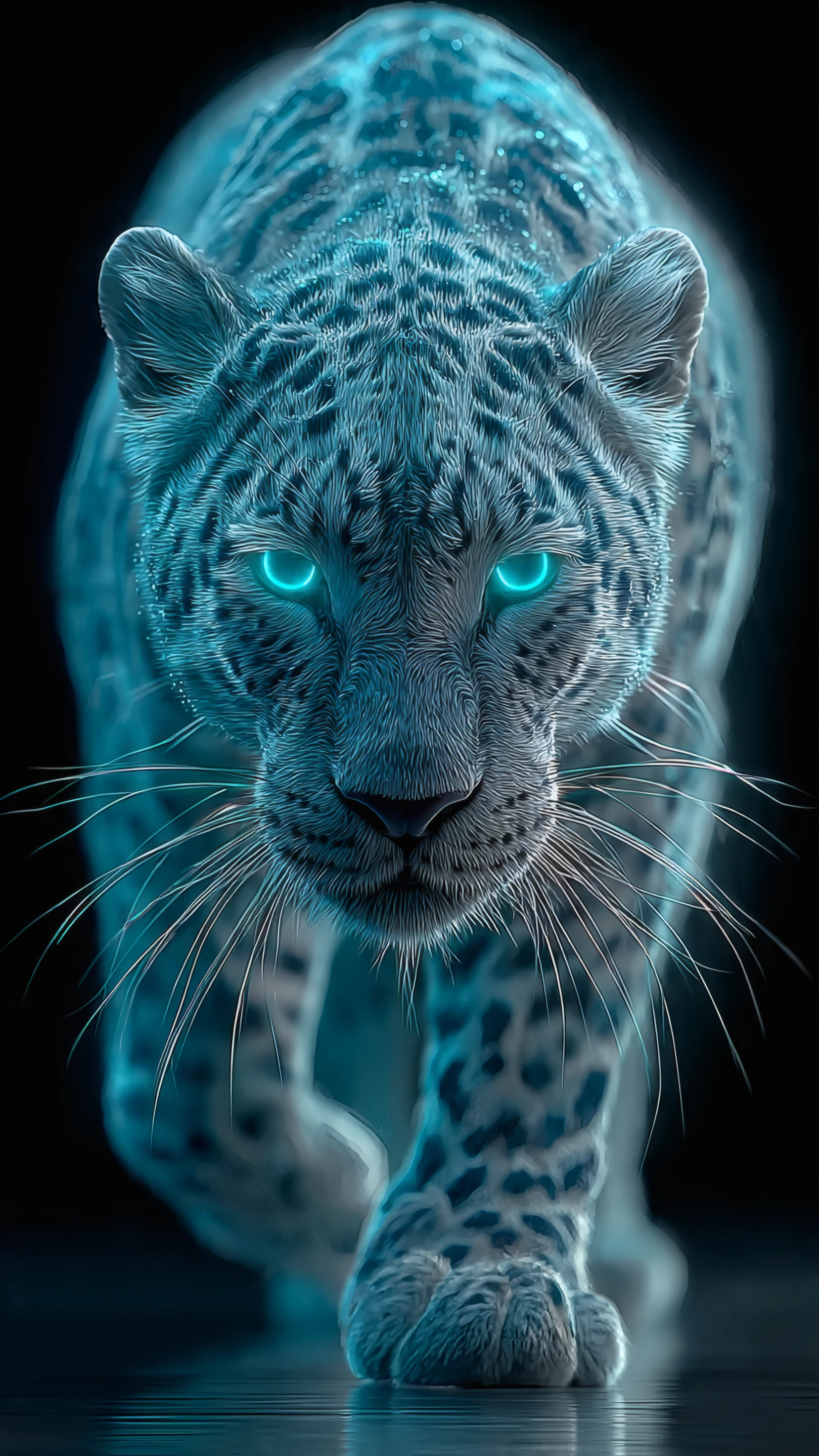 Intense Glowing Snow Leopard with Piercing Blue Eyes