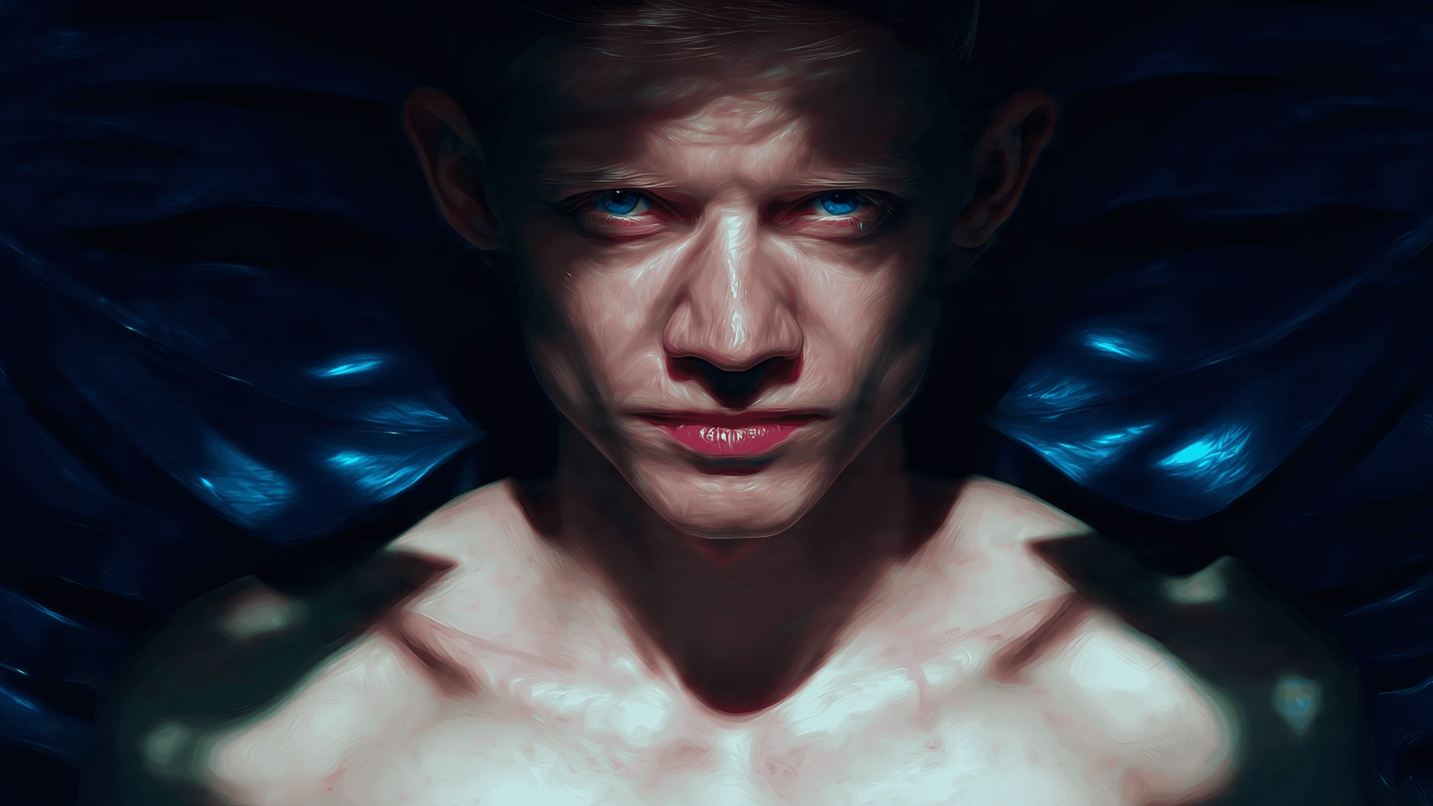 Intense Portrait of a Man with Piercing Blue Eyes