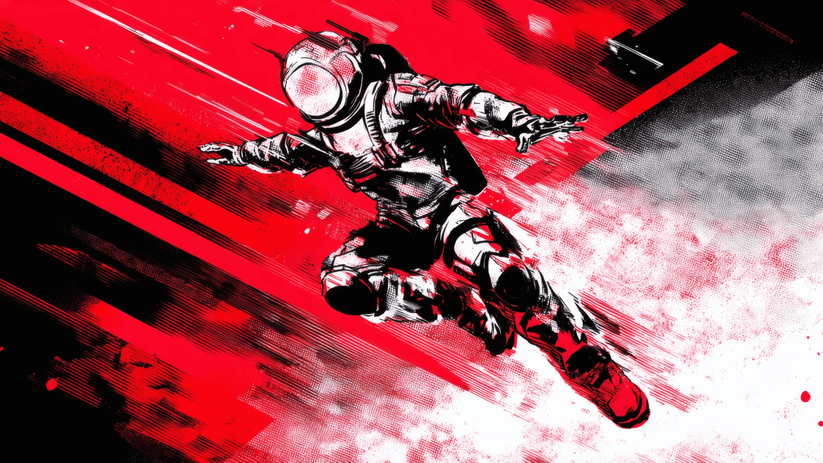 Intense Red and Black Astronaut Illustration
