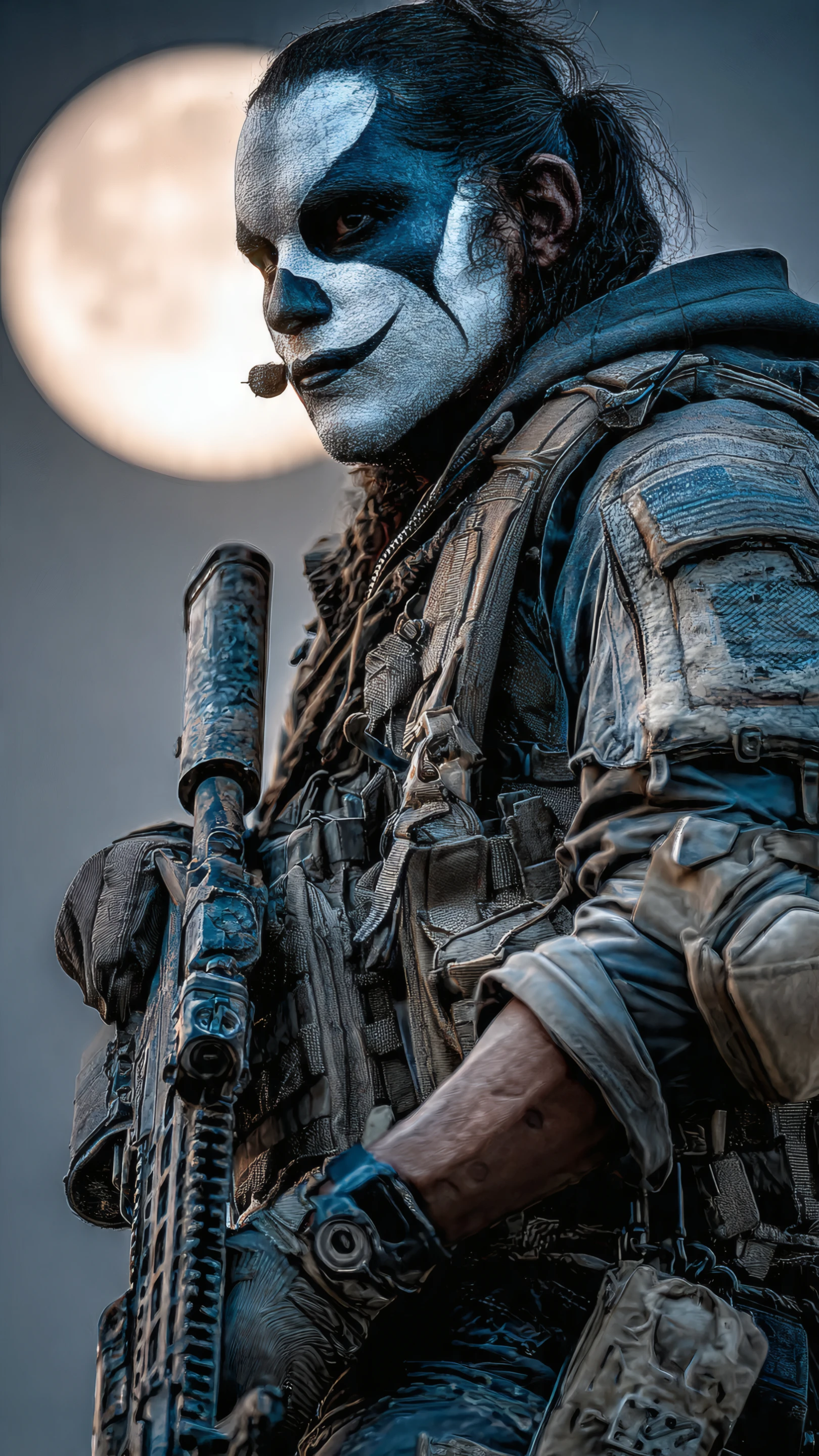 Intense Soldier Portrait with Dramatic Face Paint