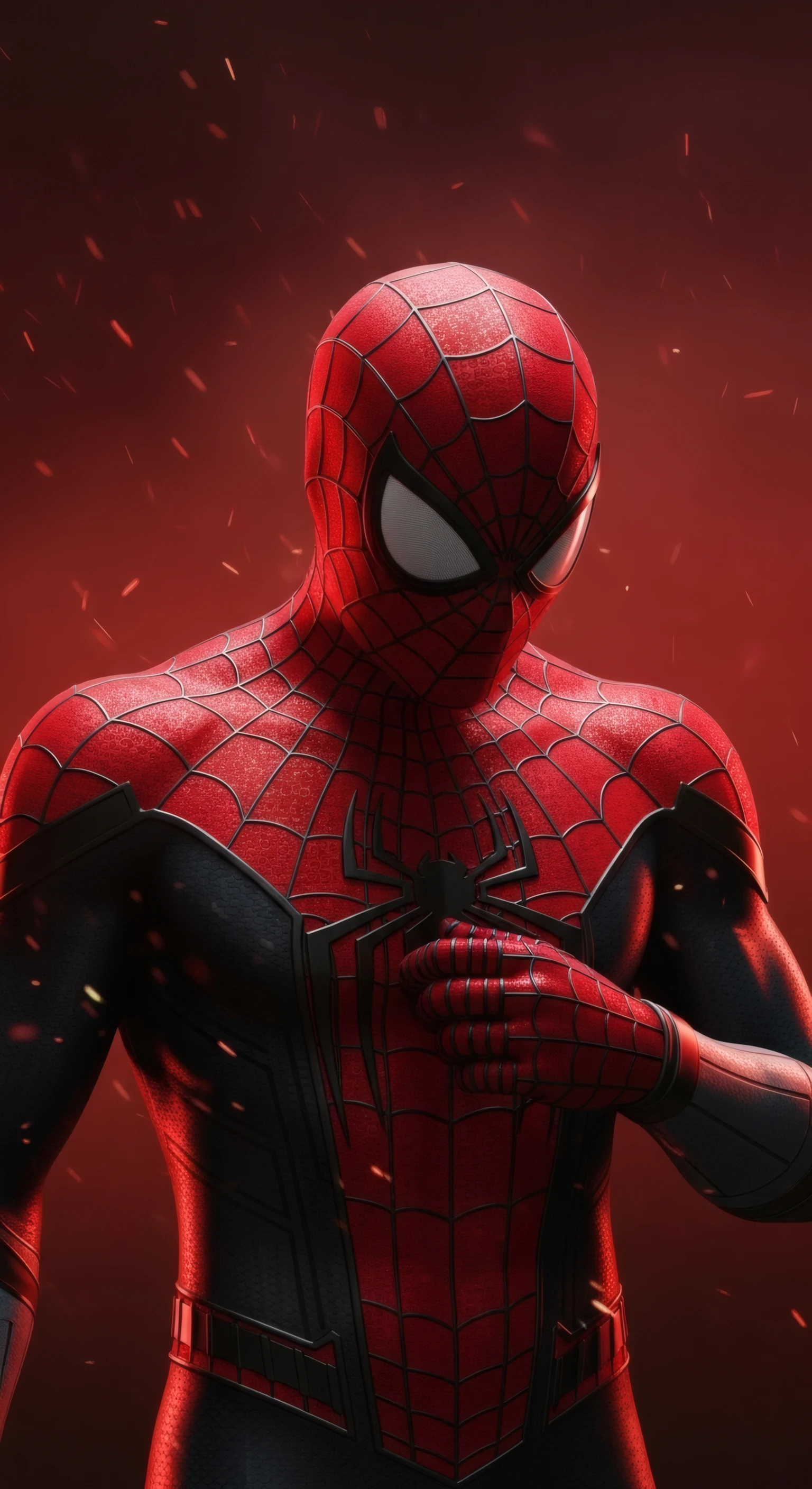 Intense Spiderman in Red Suit with Ember Glow