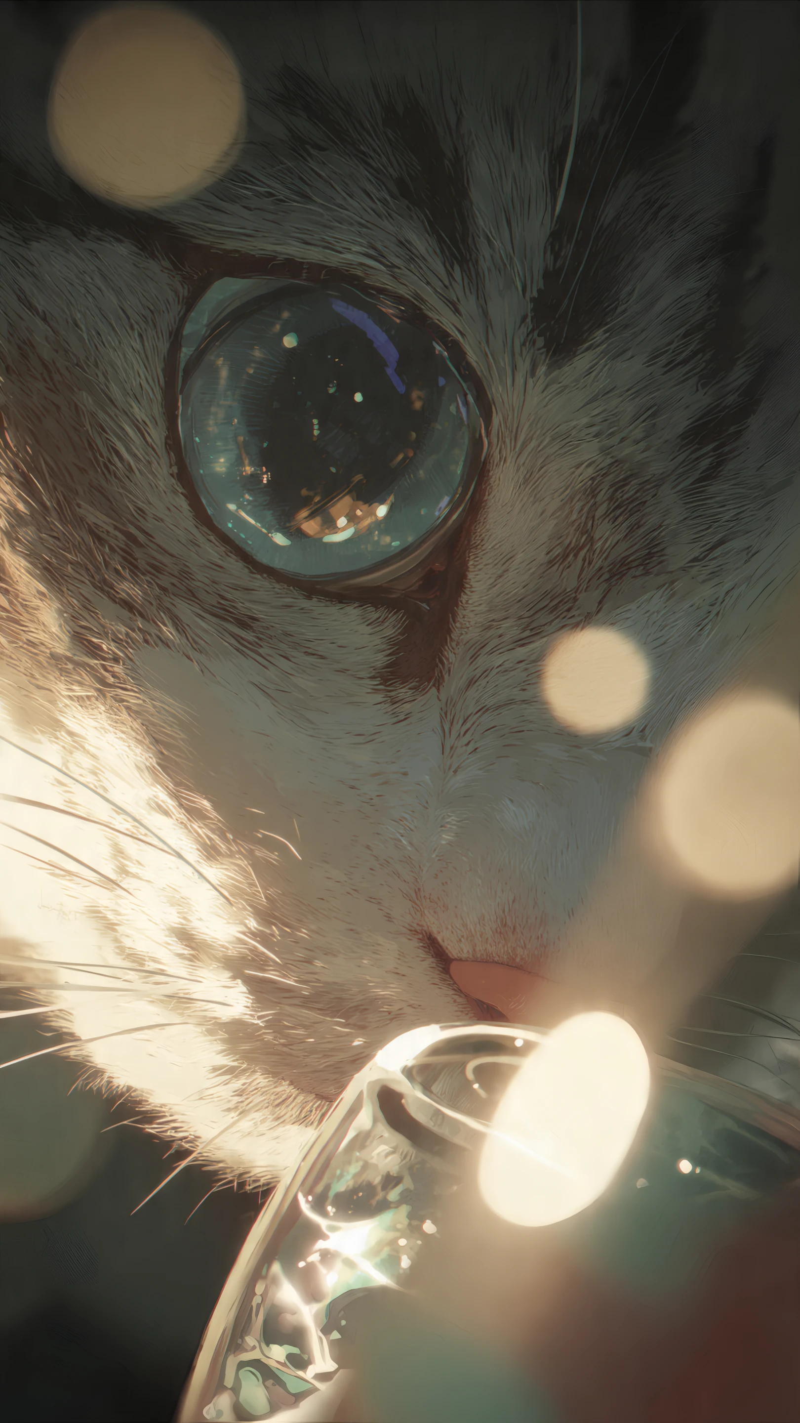 Intimate Cat Portrait with Glass Reflection