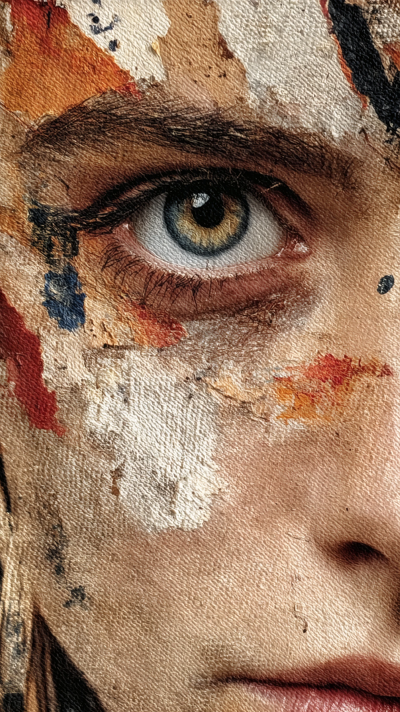 Intimate Close-up of a Painted Face with Textured Details