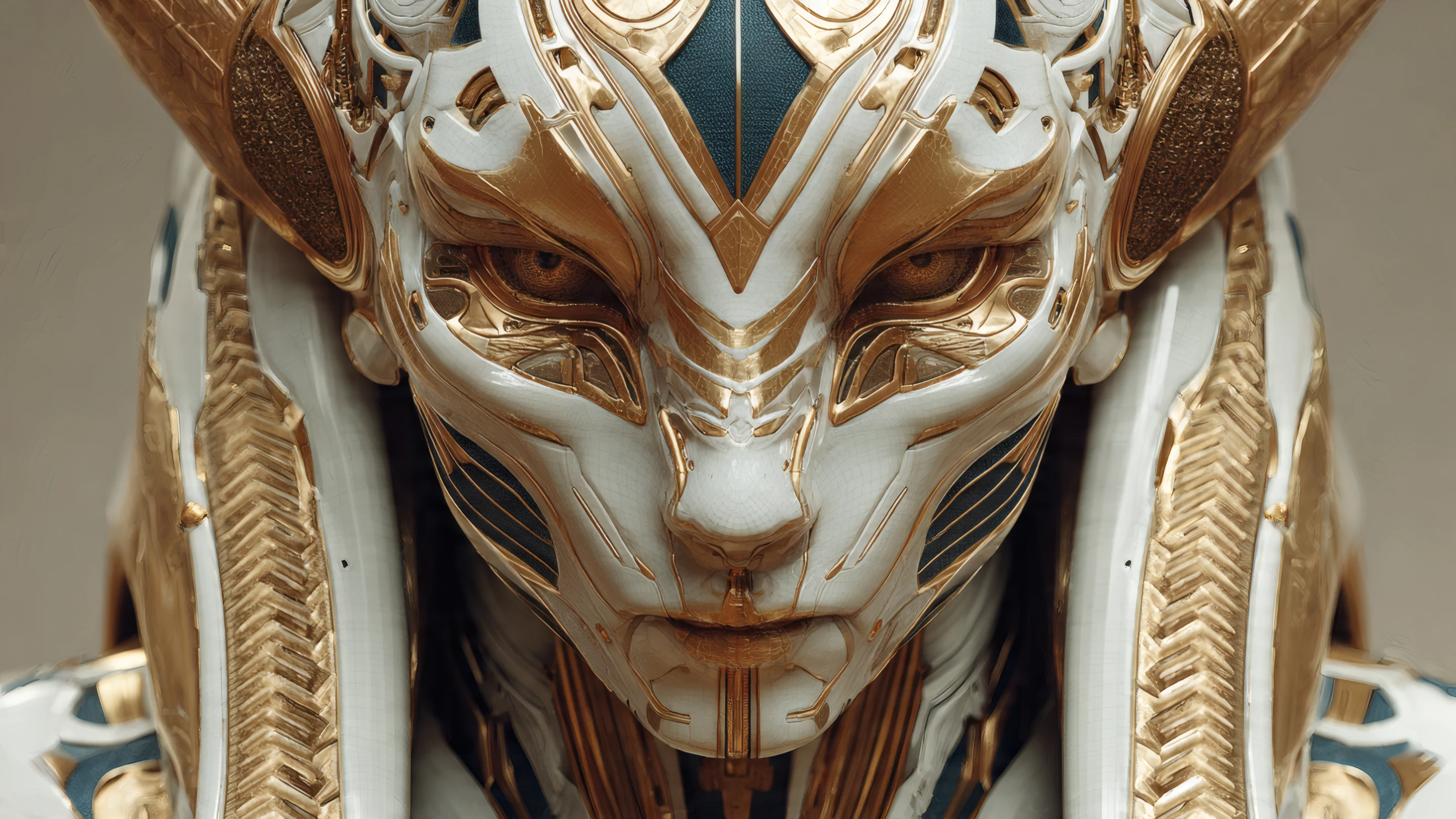 Intricate Gold and White Mask with Amber Eyes
