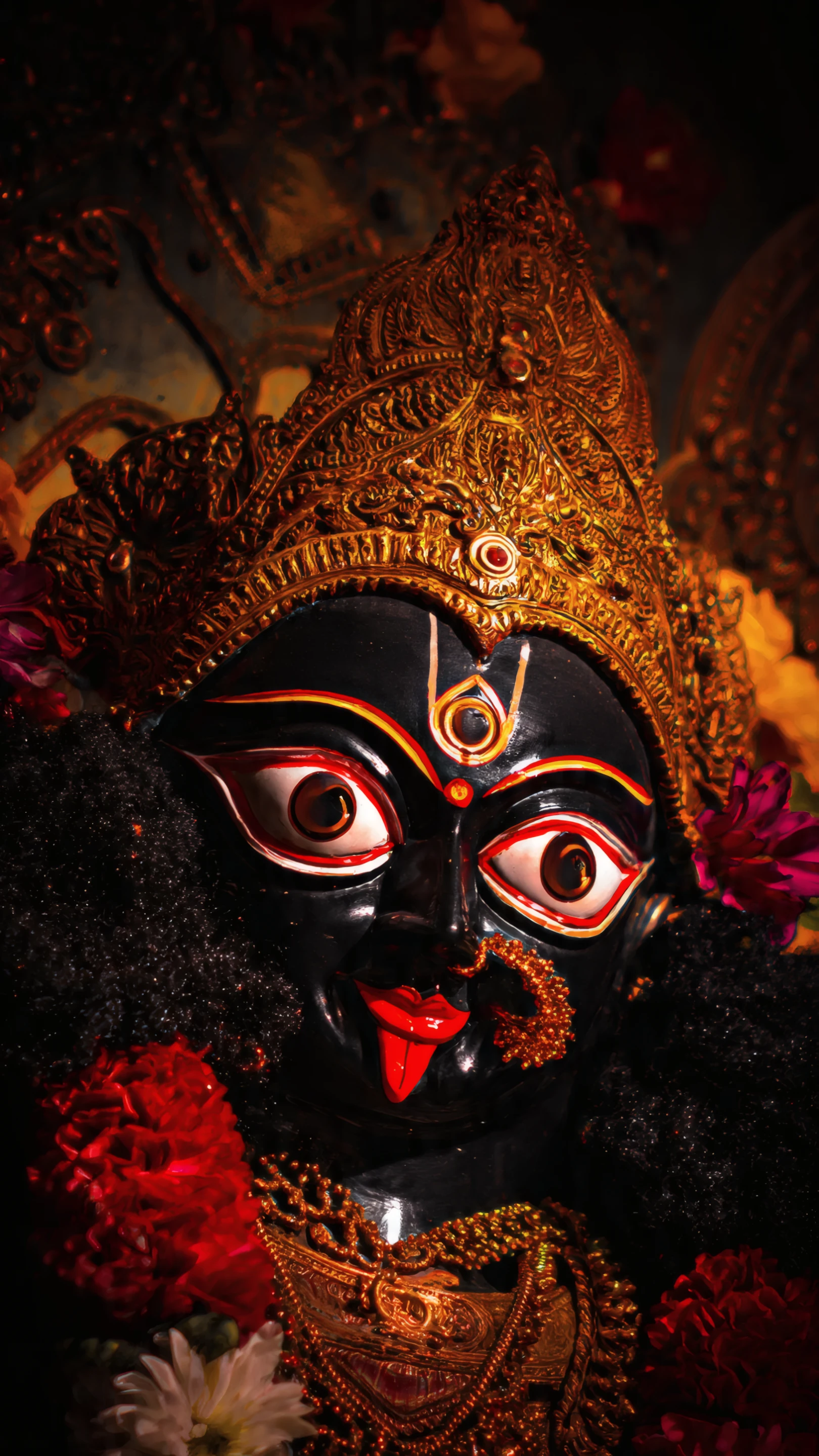 Intricate Portrait of Hindu Goddess Kali with Gold Crown