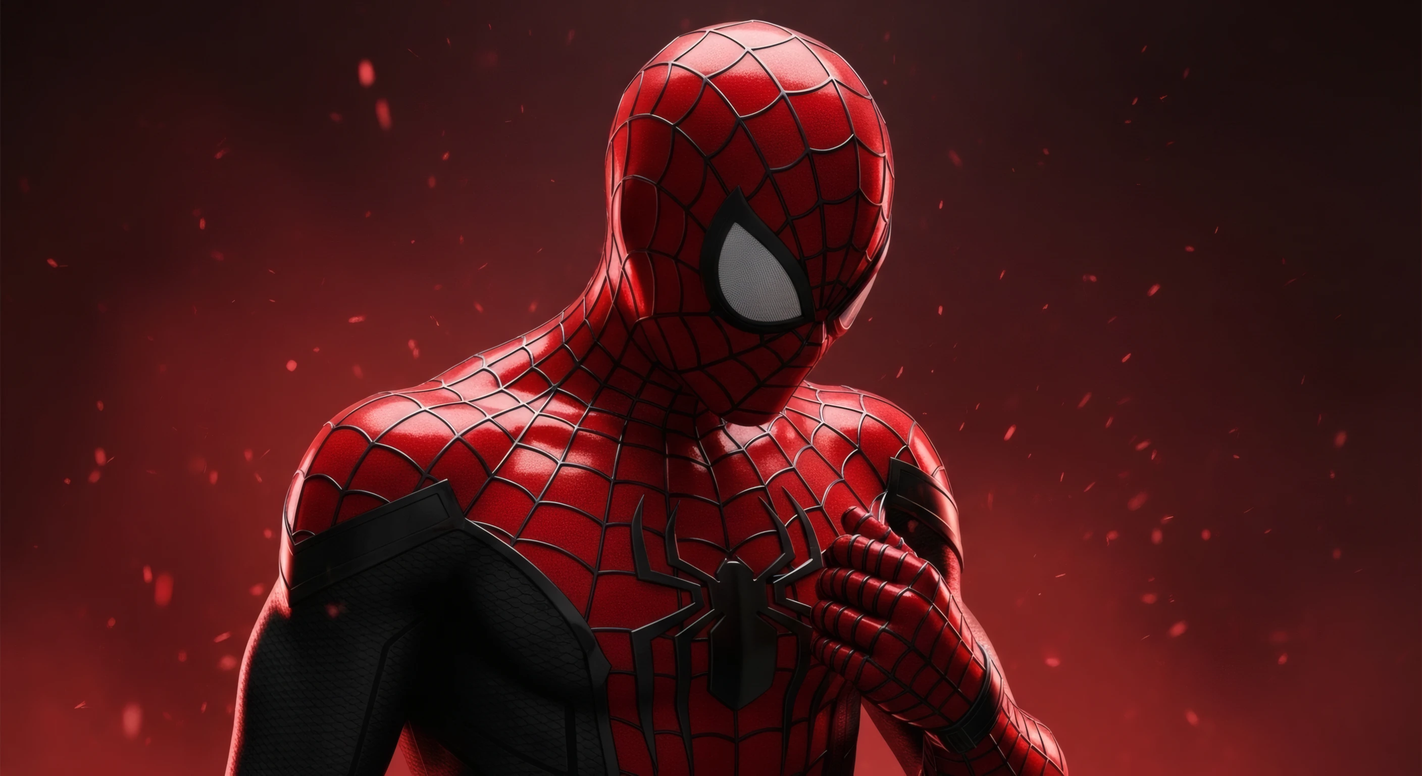 Introspective Spider-man in Crimson Haze