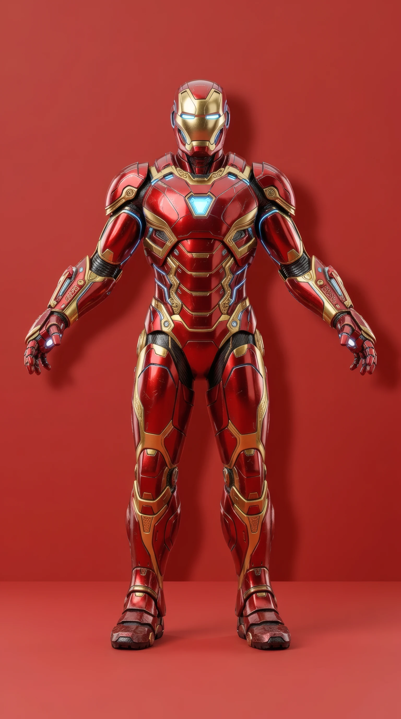 Iron Man's Crimson and Gold Armor on Red Backdrop
