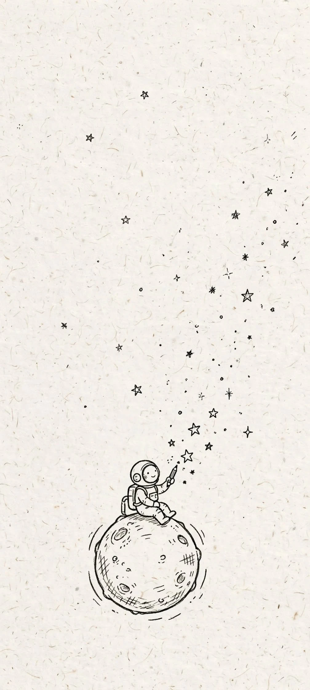 Little Astronaut Sketching Stars on a Textured Moon Surface Minimal wallpaper 1008x2240
