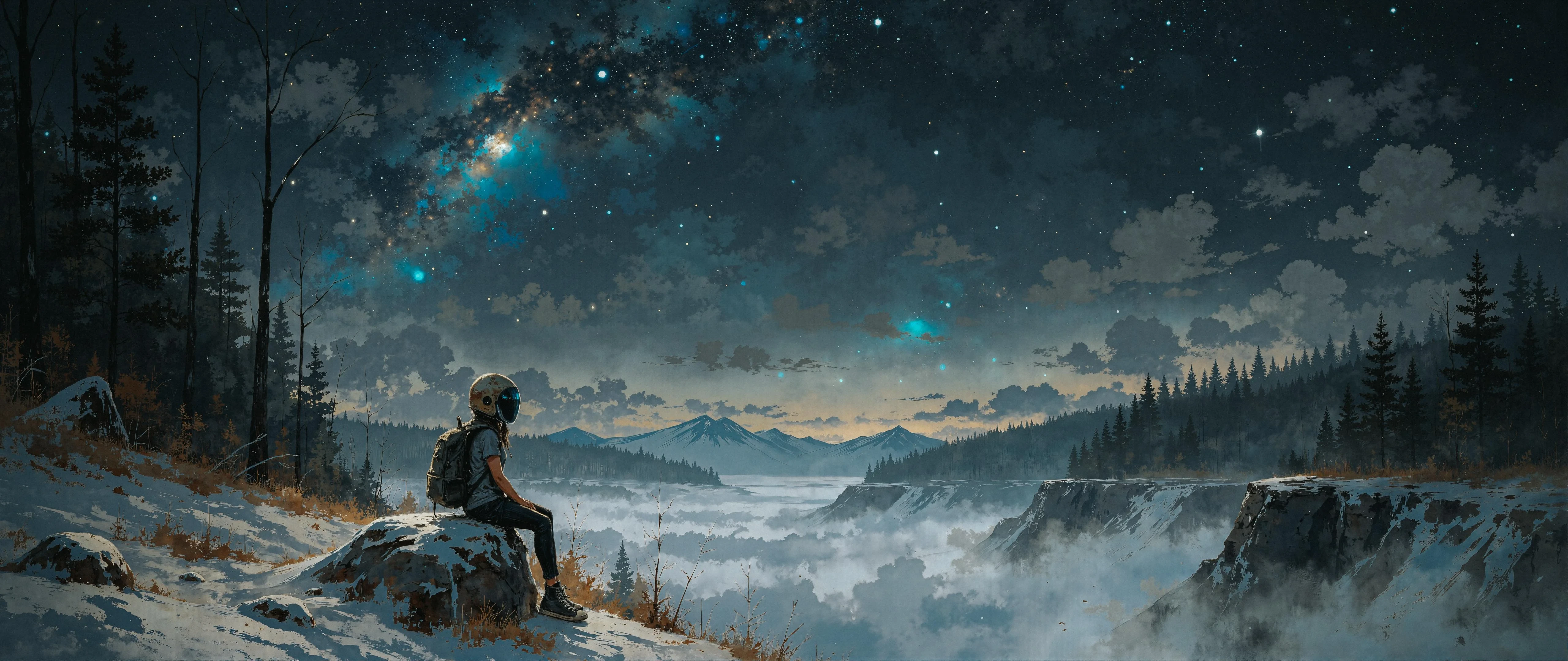 Lone Traveler Under a Cosmic Sky