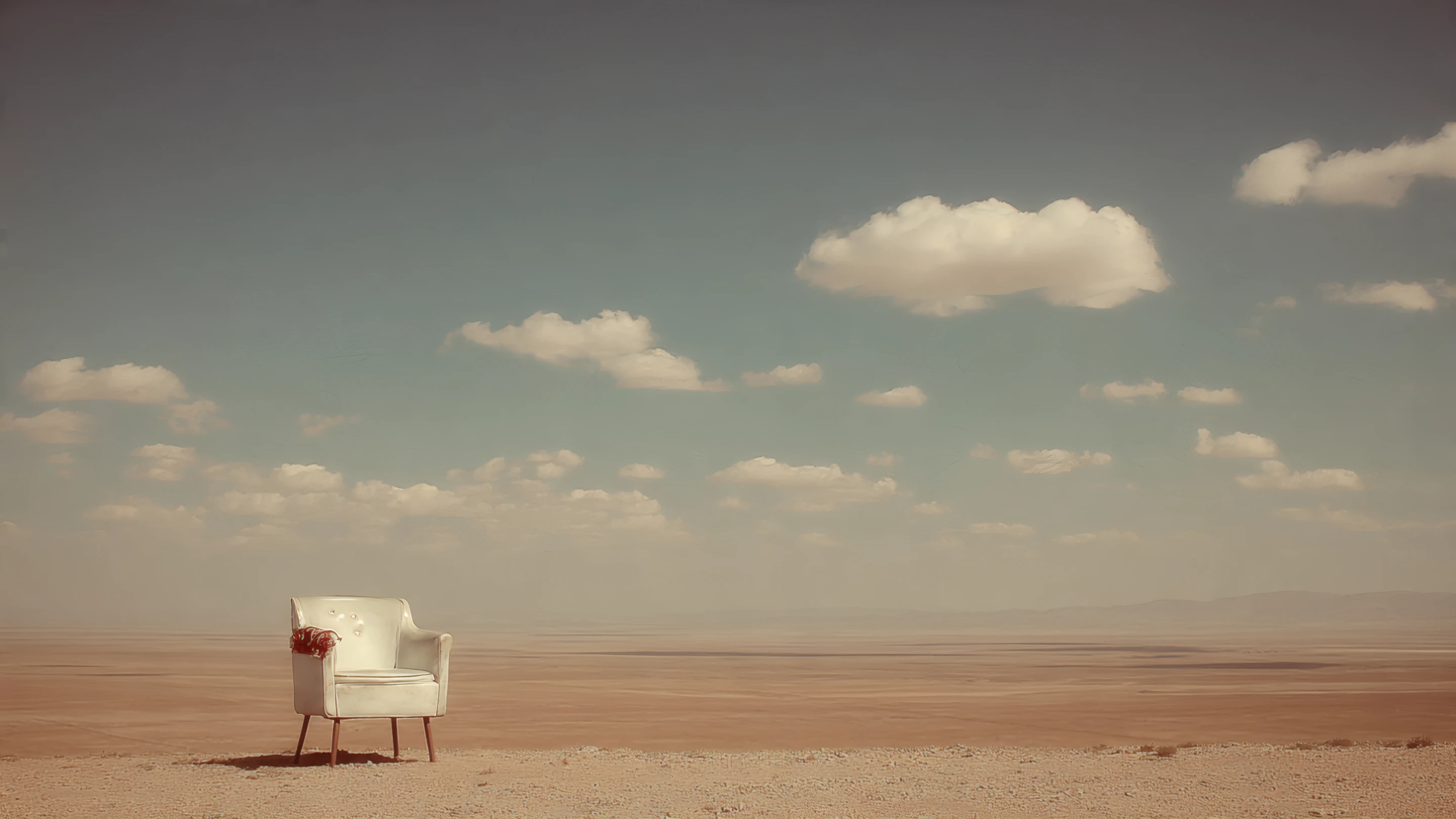 Lonely White Armchair in Arid Desert Landscape