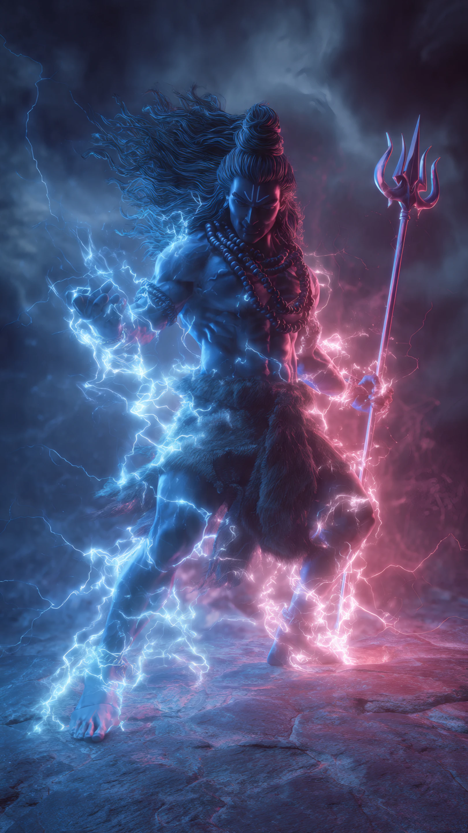 Lord Shiva Digital Art with Lightning and Trident