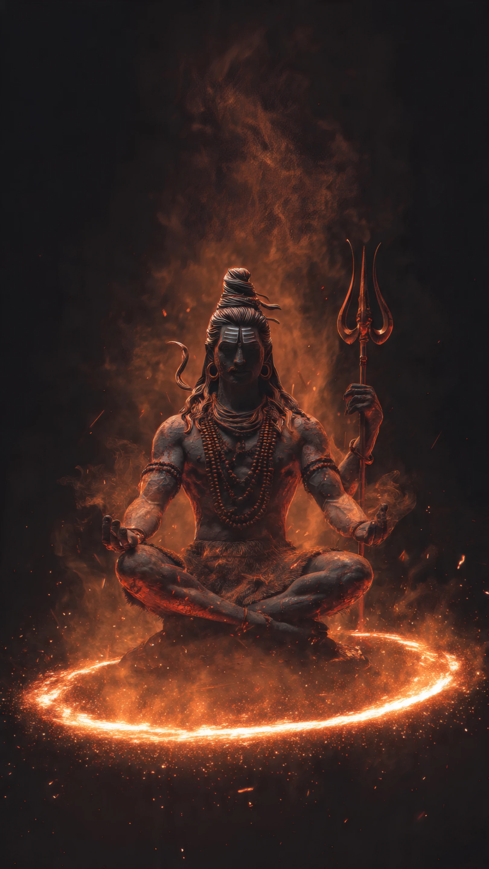 Lord Shiva in Meditation with Fiery Aura
