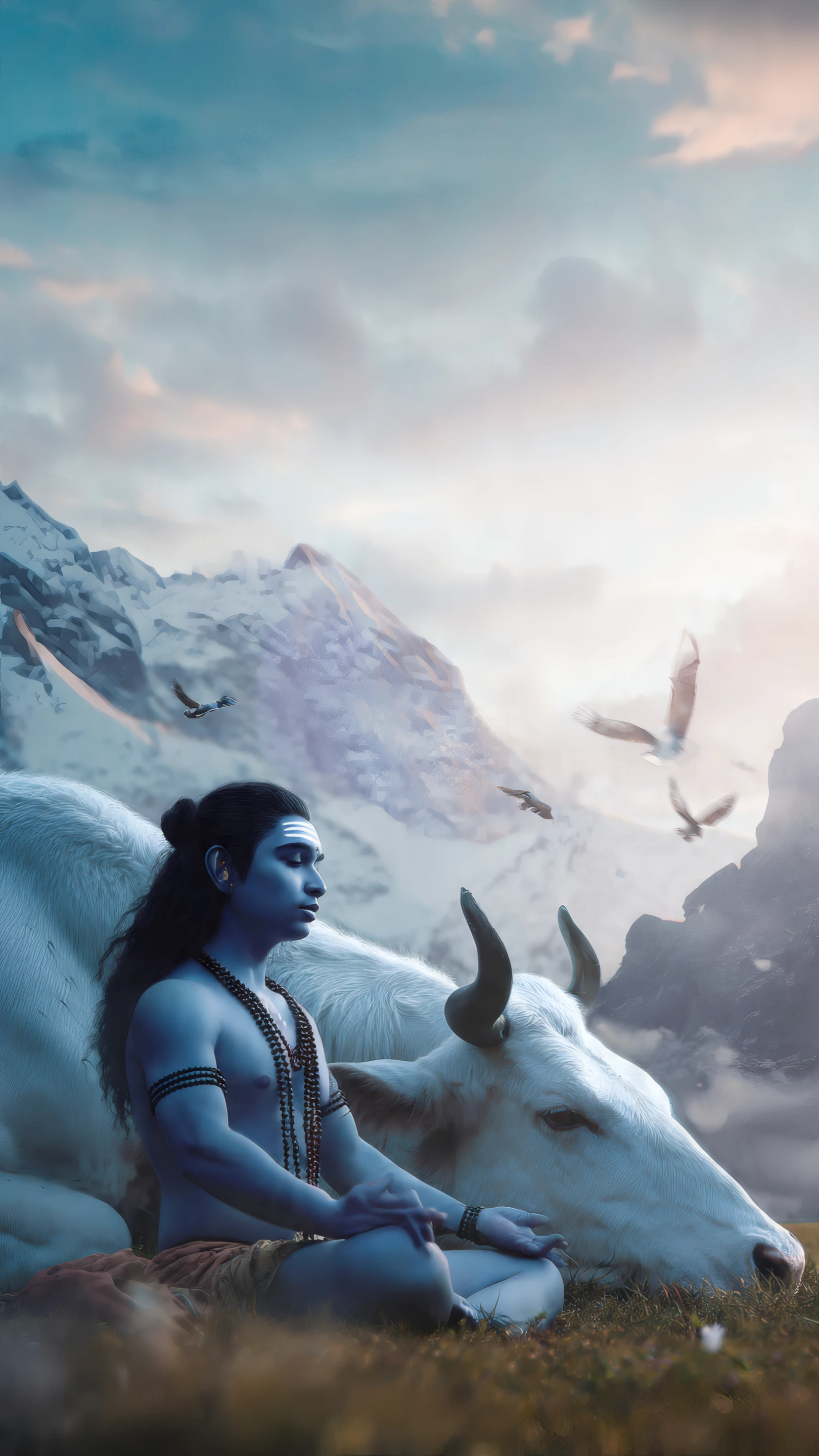 Lord Shiva Meditating with Nandi in the Himalayas