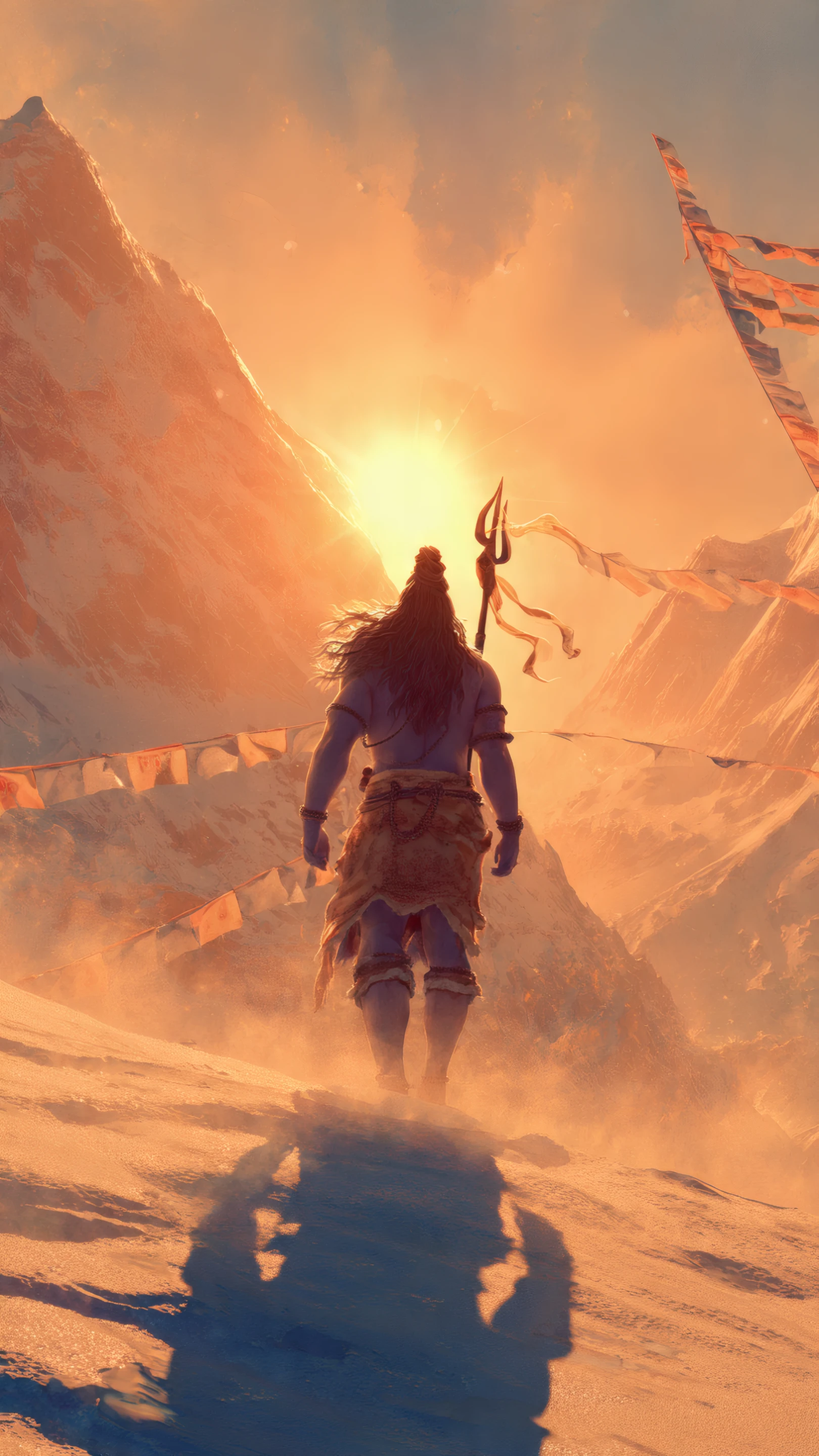 Lord Shiva Walking Towards the Sun in the Mountains