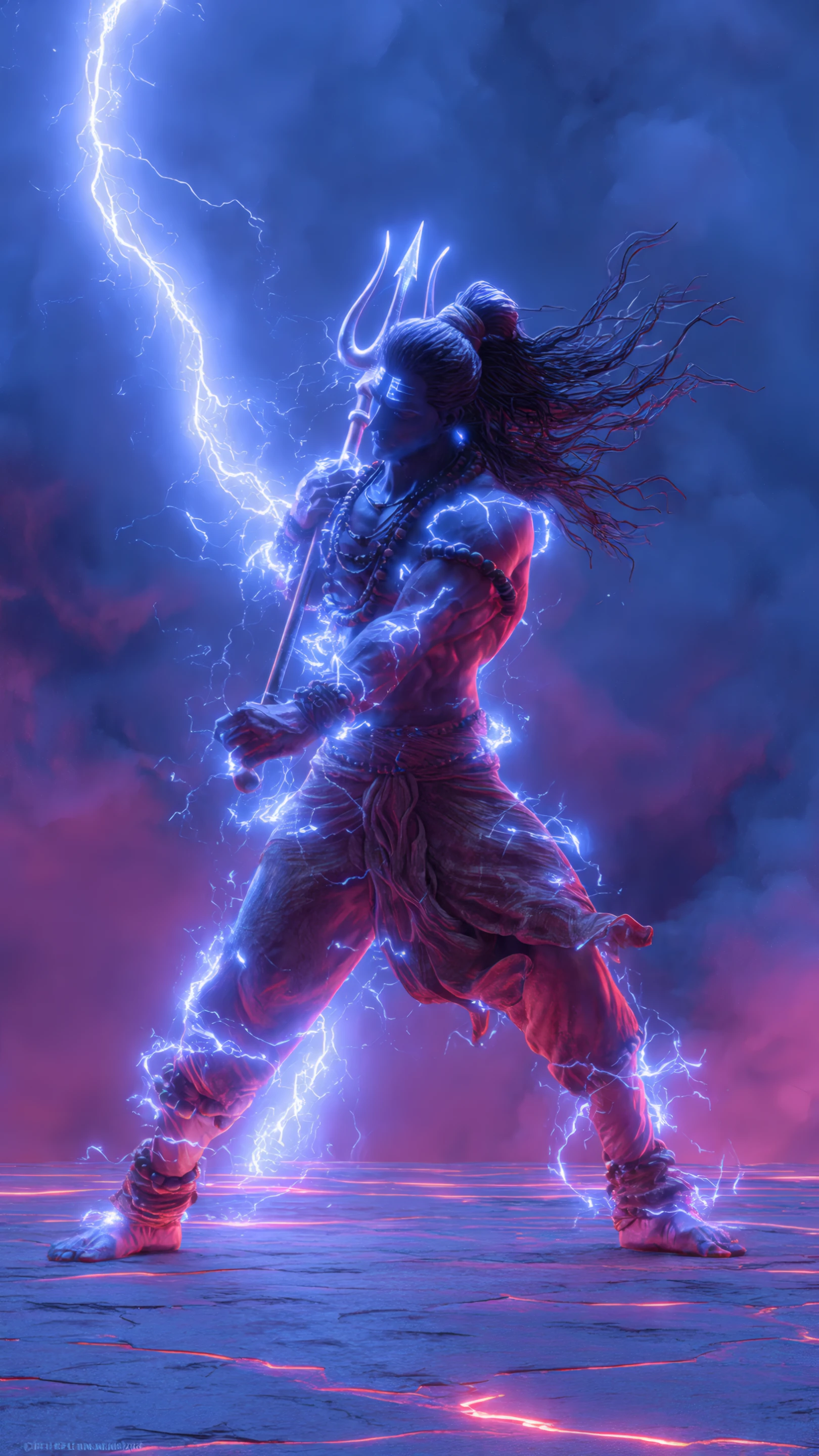 Lord Shiva with Trident and Electric Blue Lightning