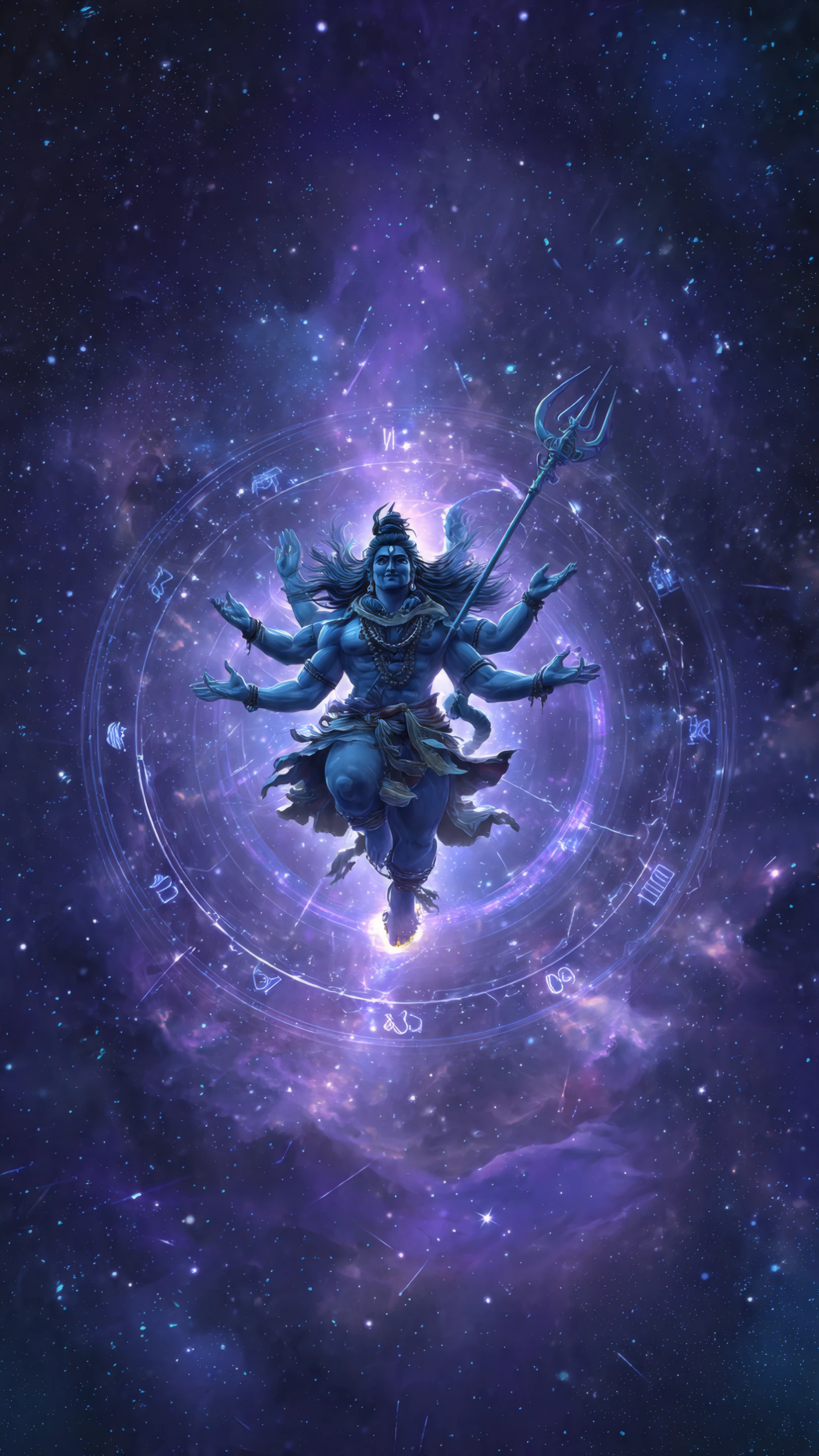 Lord Shiva with Trident in a Cosmic Purple Galaxy