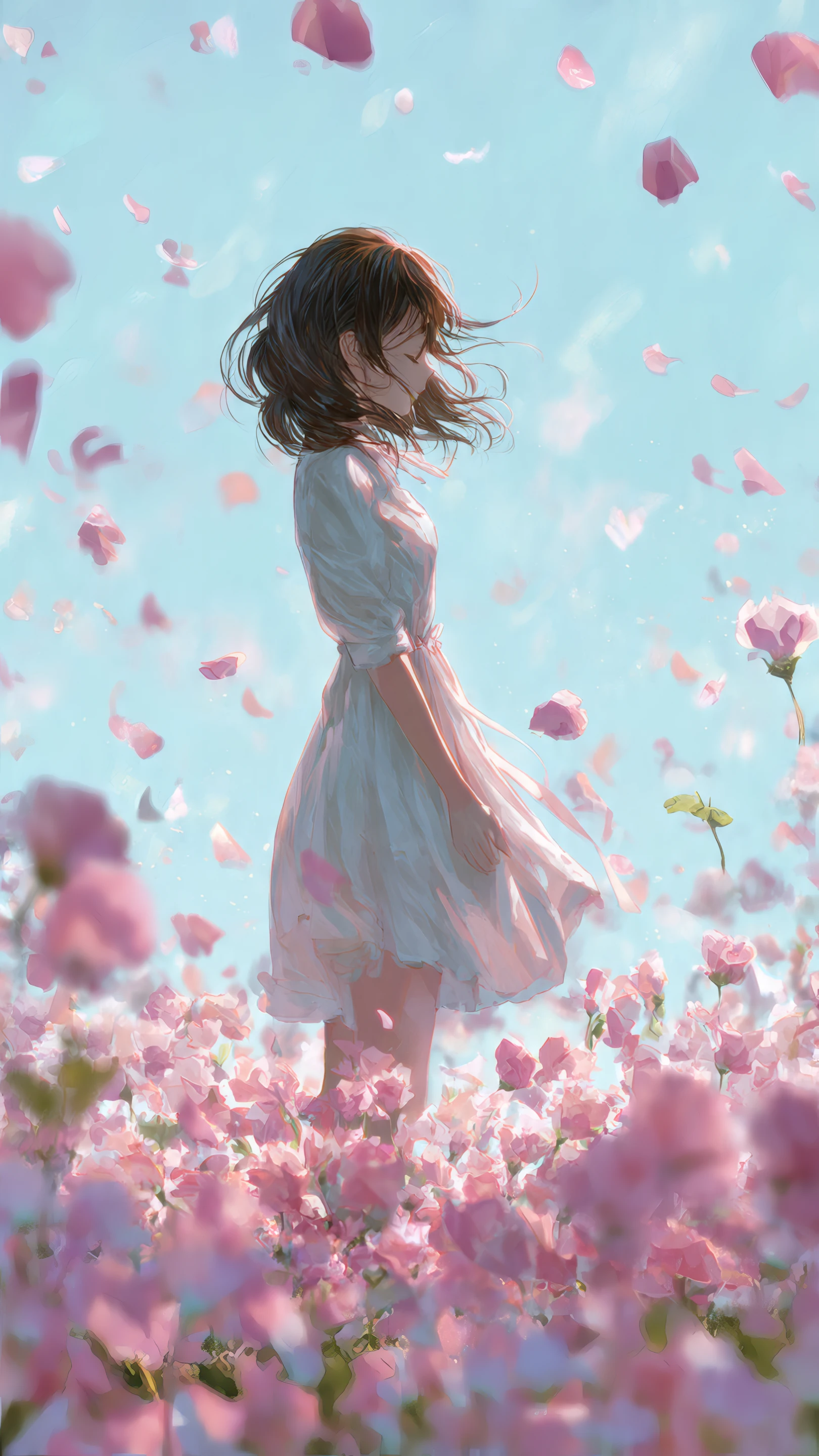 Lost in a Field of Flowers Dreamy Anime Girl in Pink Petal S