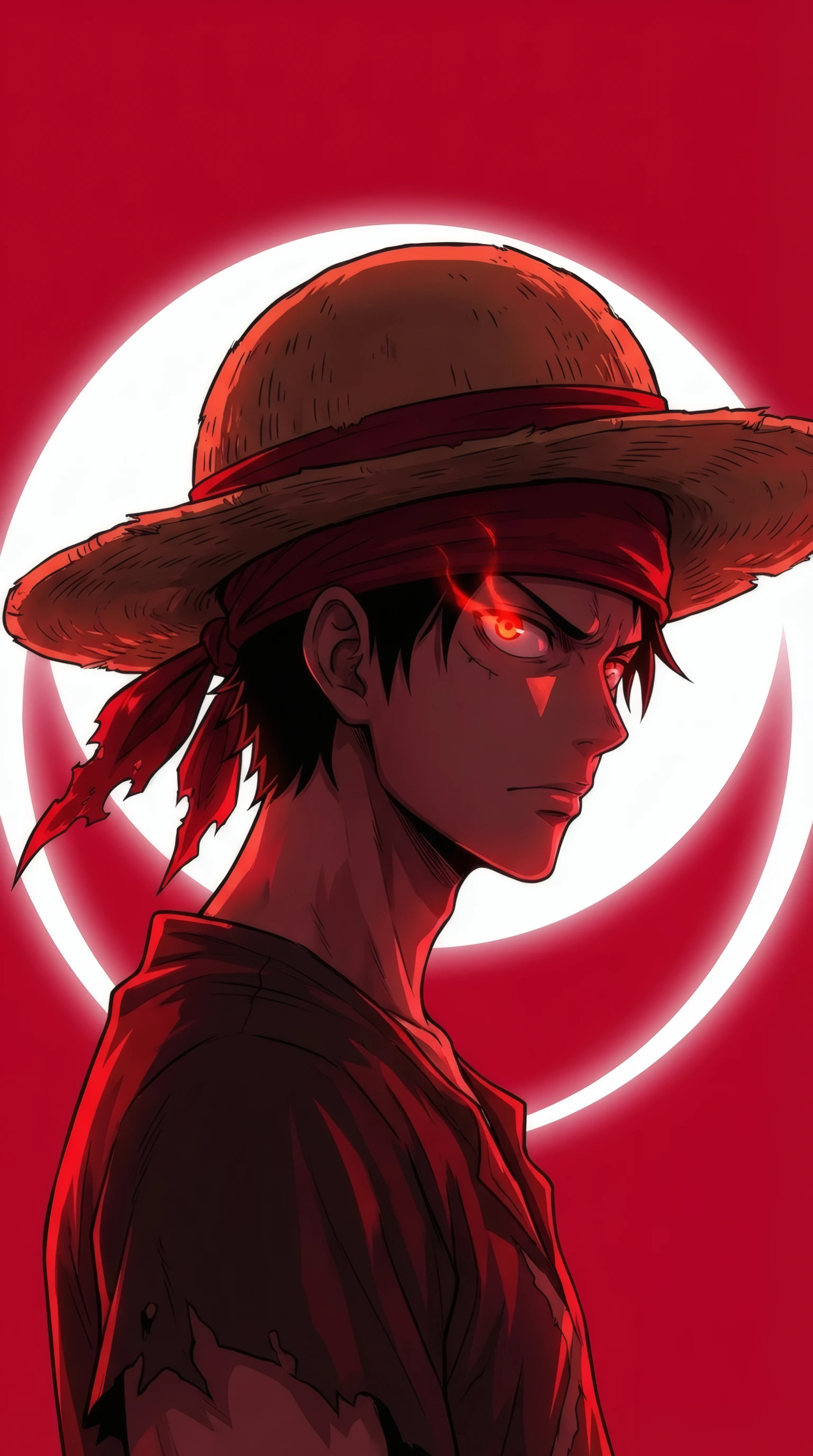 Luffy's Fiery Gaze Red Anime Portrait