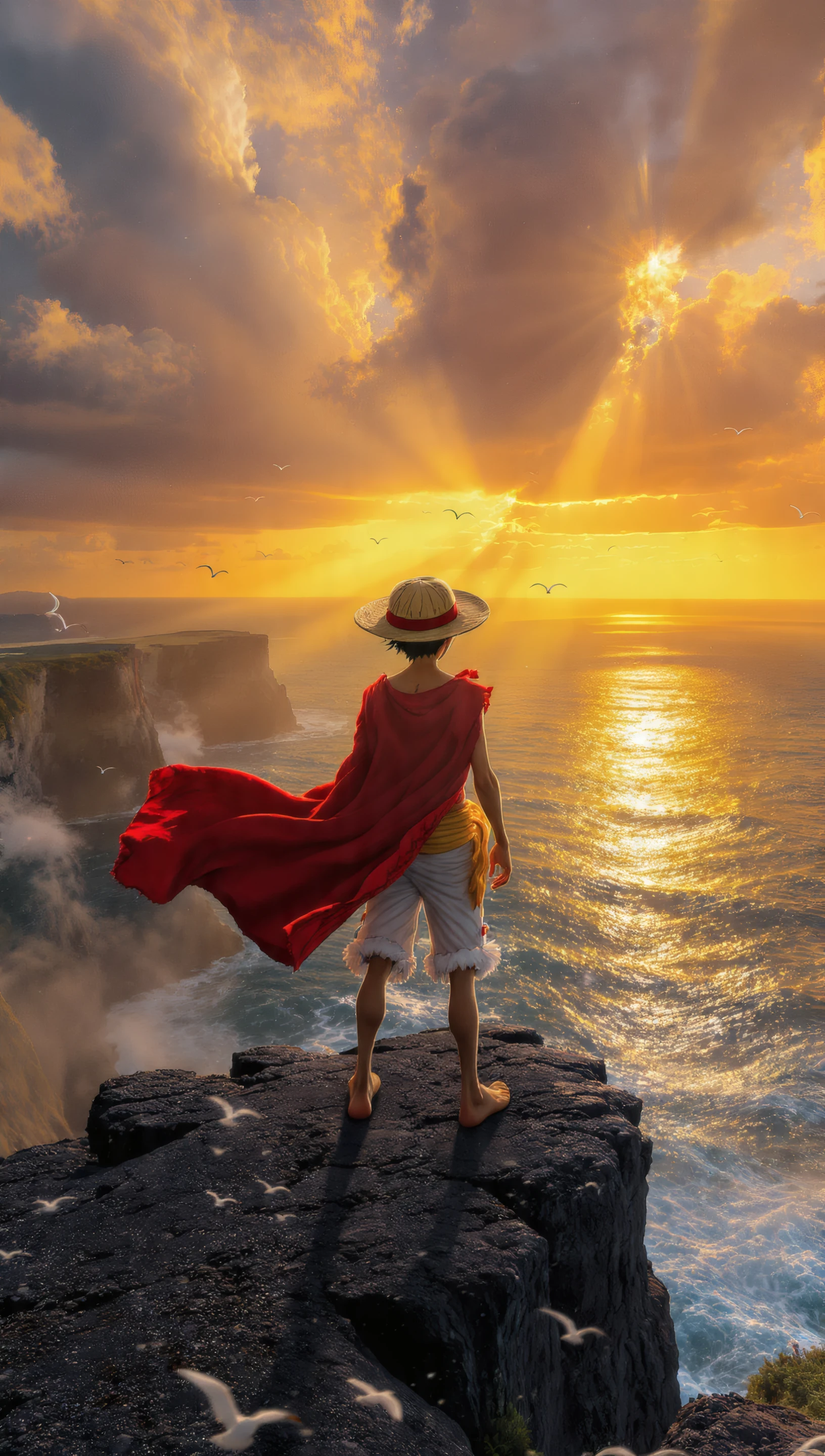 Luffy's Golden Horizon Cliffside Dreamscape