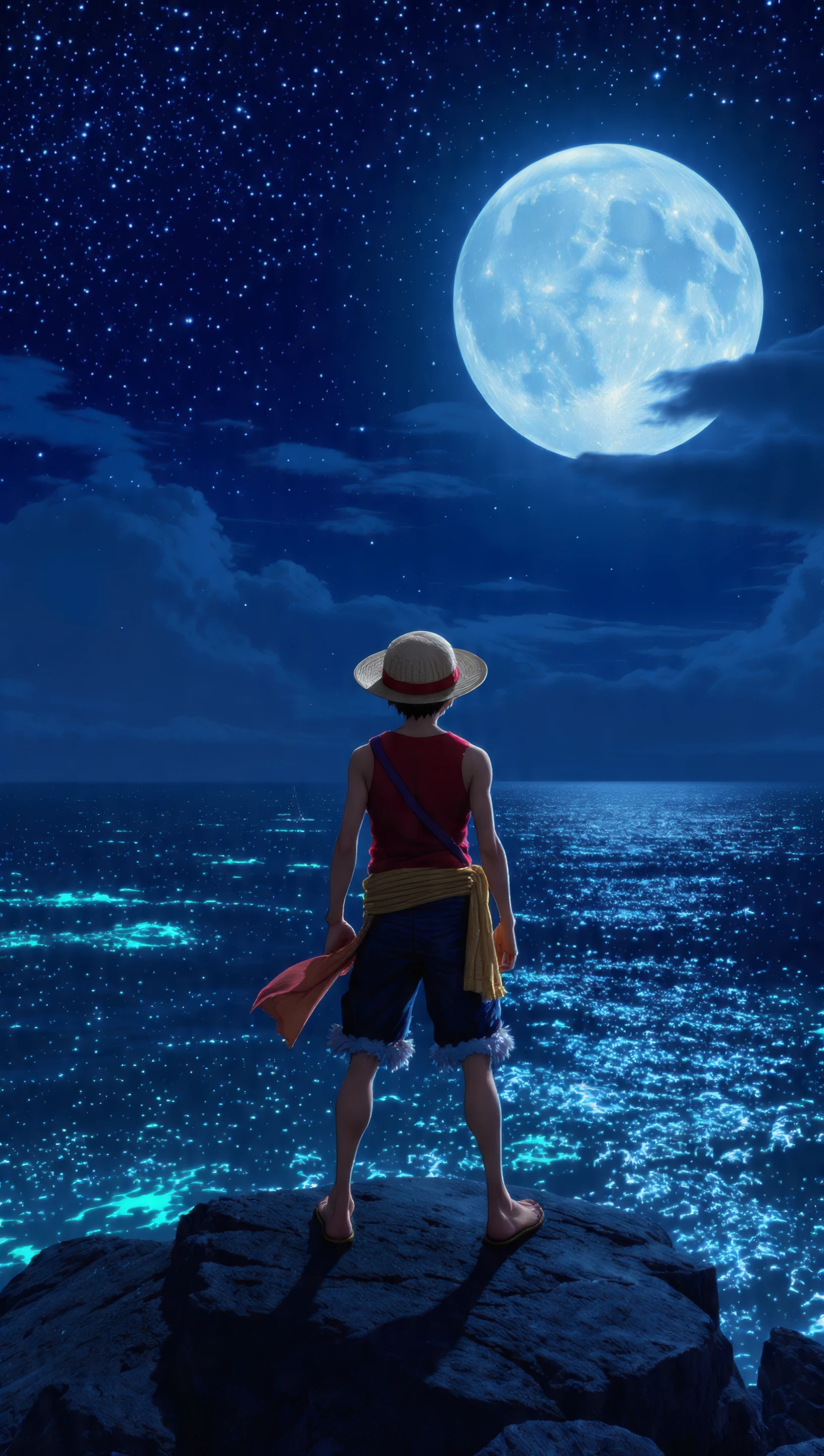 Luffy's Stargaze Ocean of Lights Under the Moon