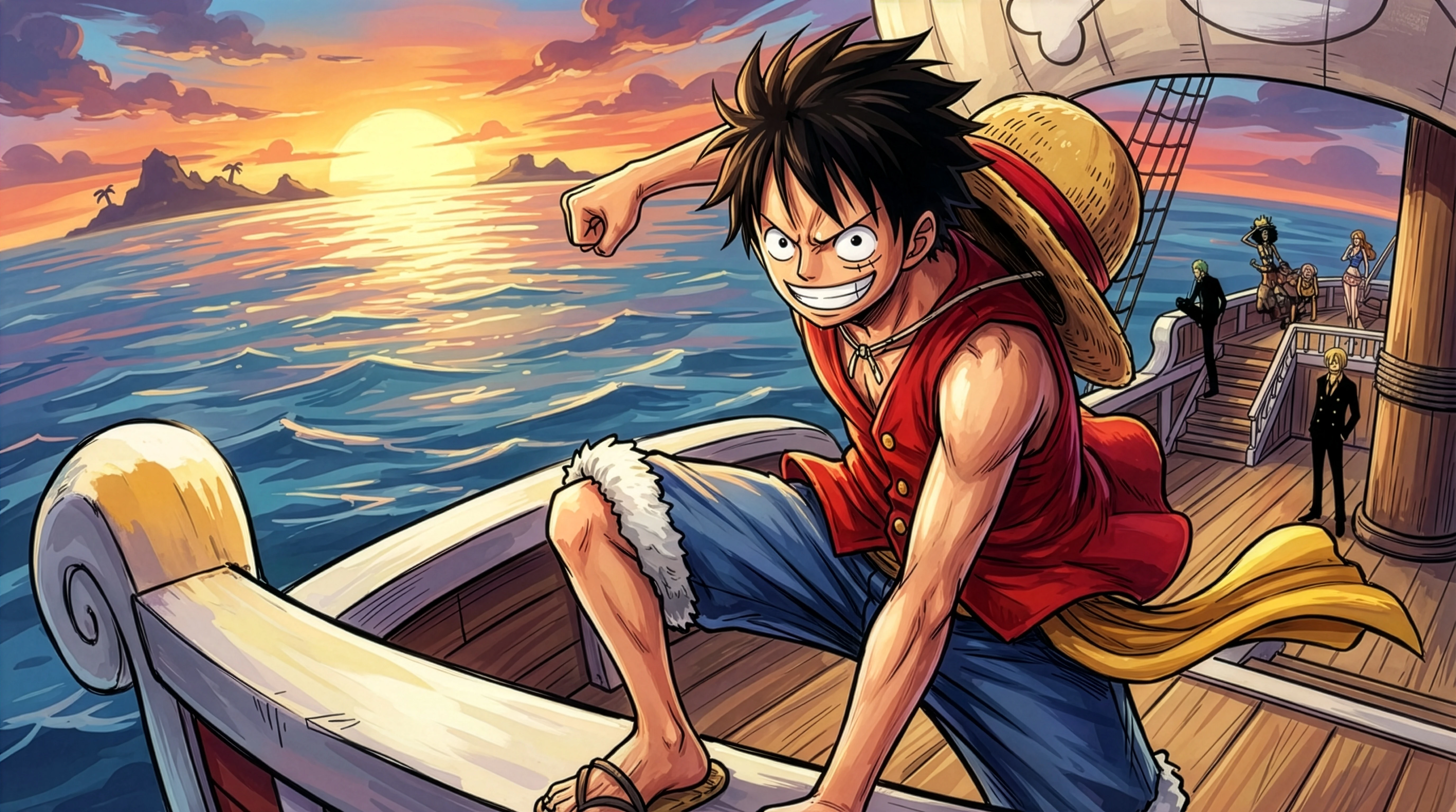 Luffy's Voyage Straw Hat at Sunset Wallpaper
