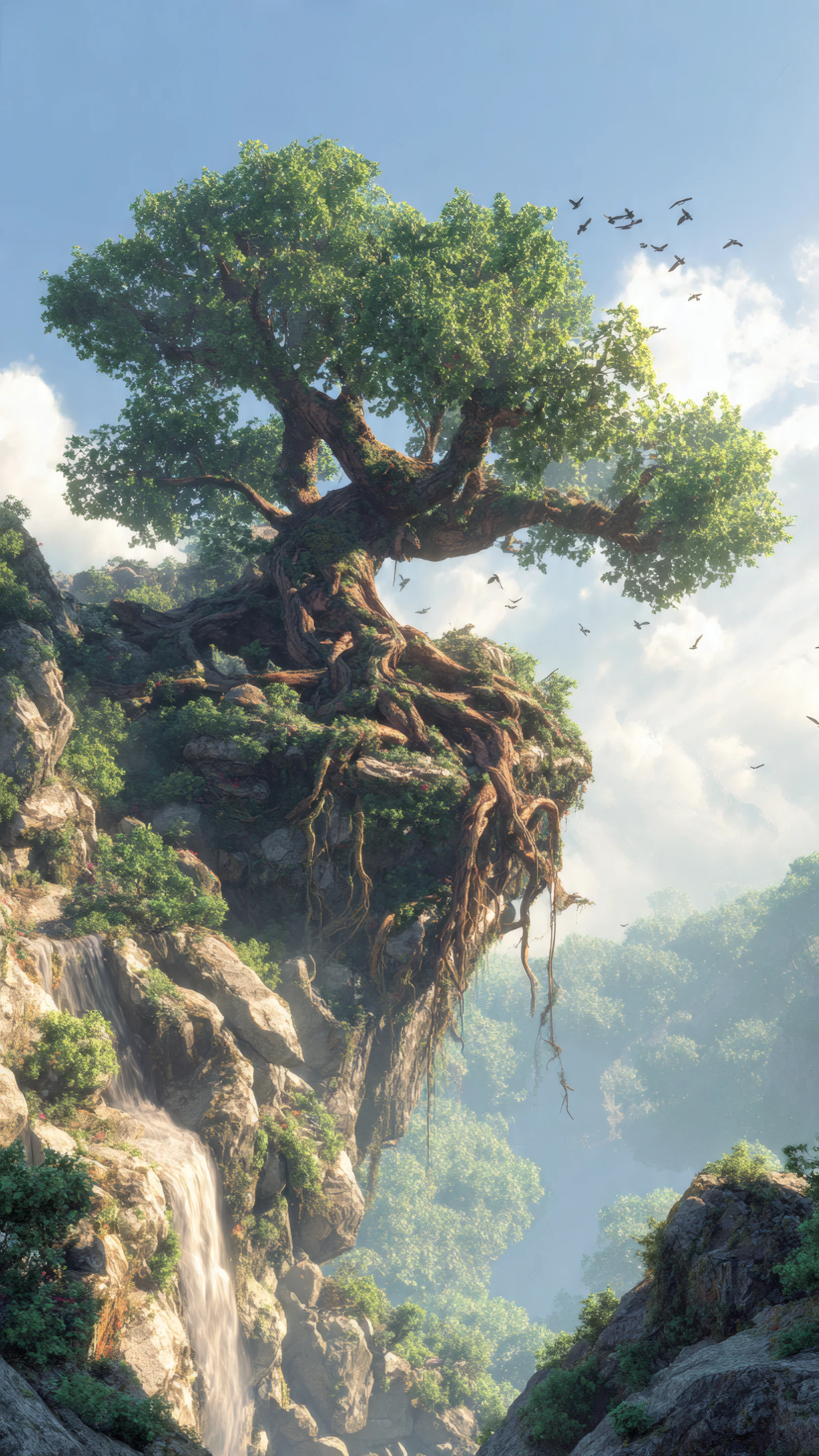 Majestic Cliffside Tree with Cascading Roots