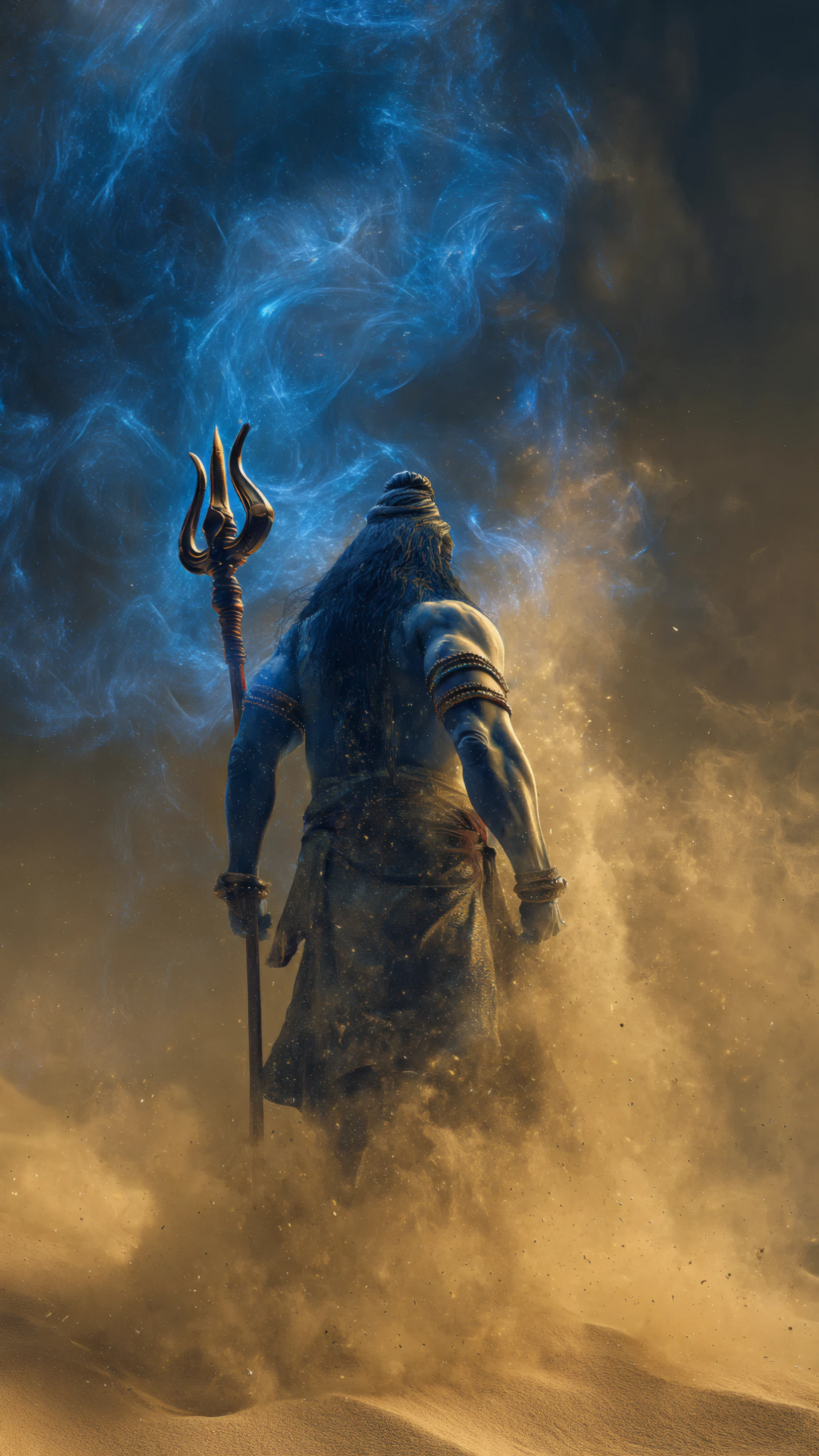 Majestic Shiva Back View in Desert Storm Wallpaper