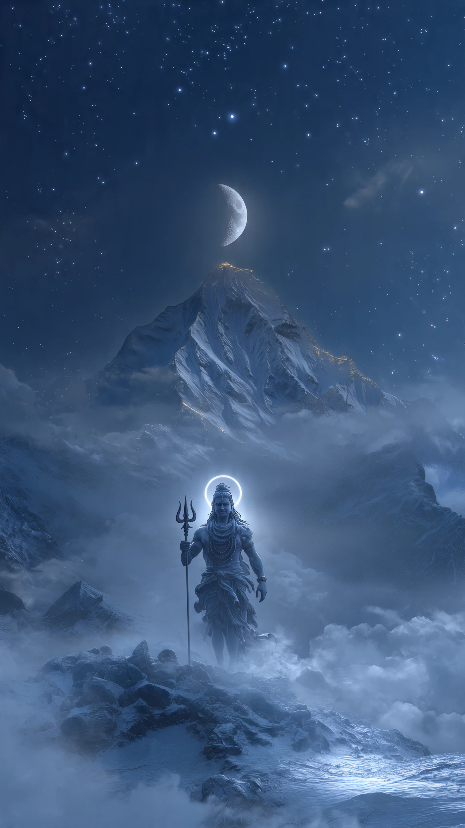 Majestic Shiva Statue with Mountain and Moon