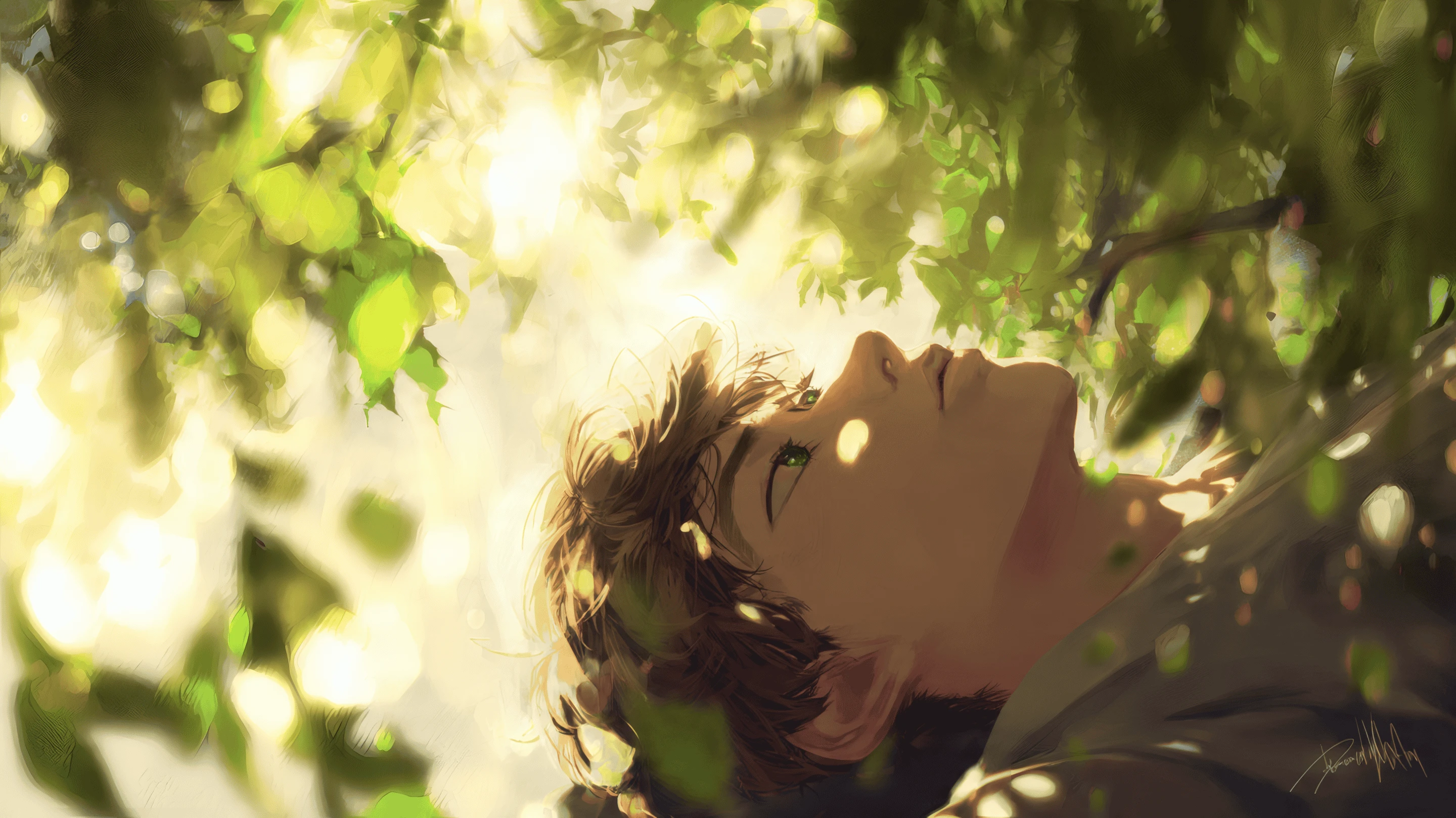 Man Gazing Upward Underneath Tree Canopy Art