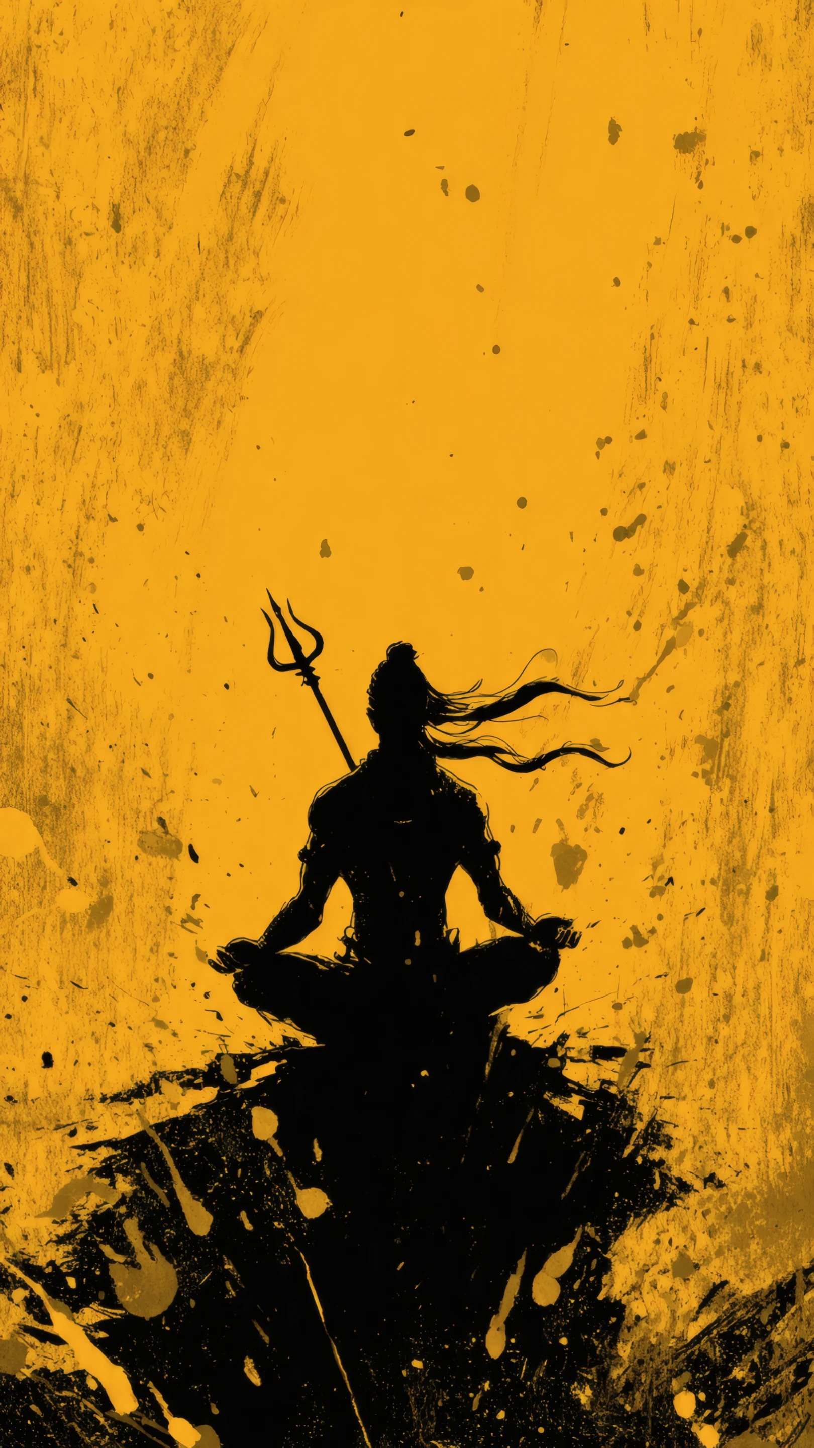 Meditating Deity Silhouette on Textured Gold Background