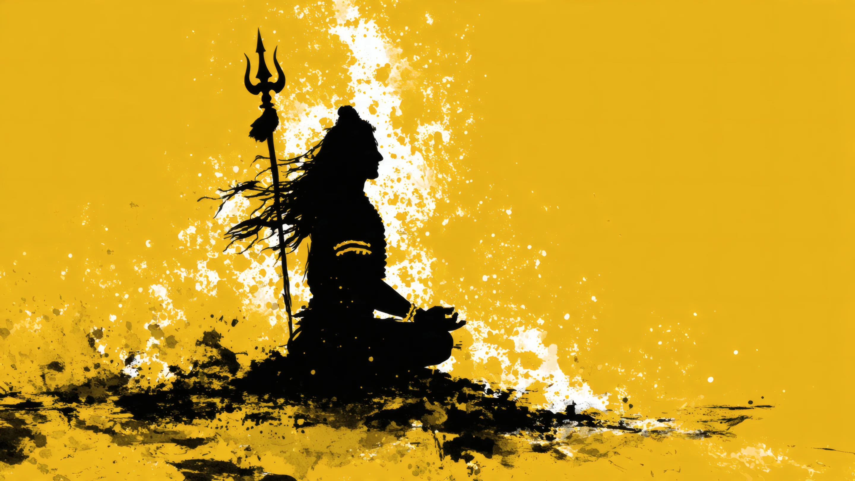 Meditating Deity Silhouette on Yellow Splatter Backdrop