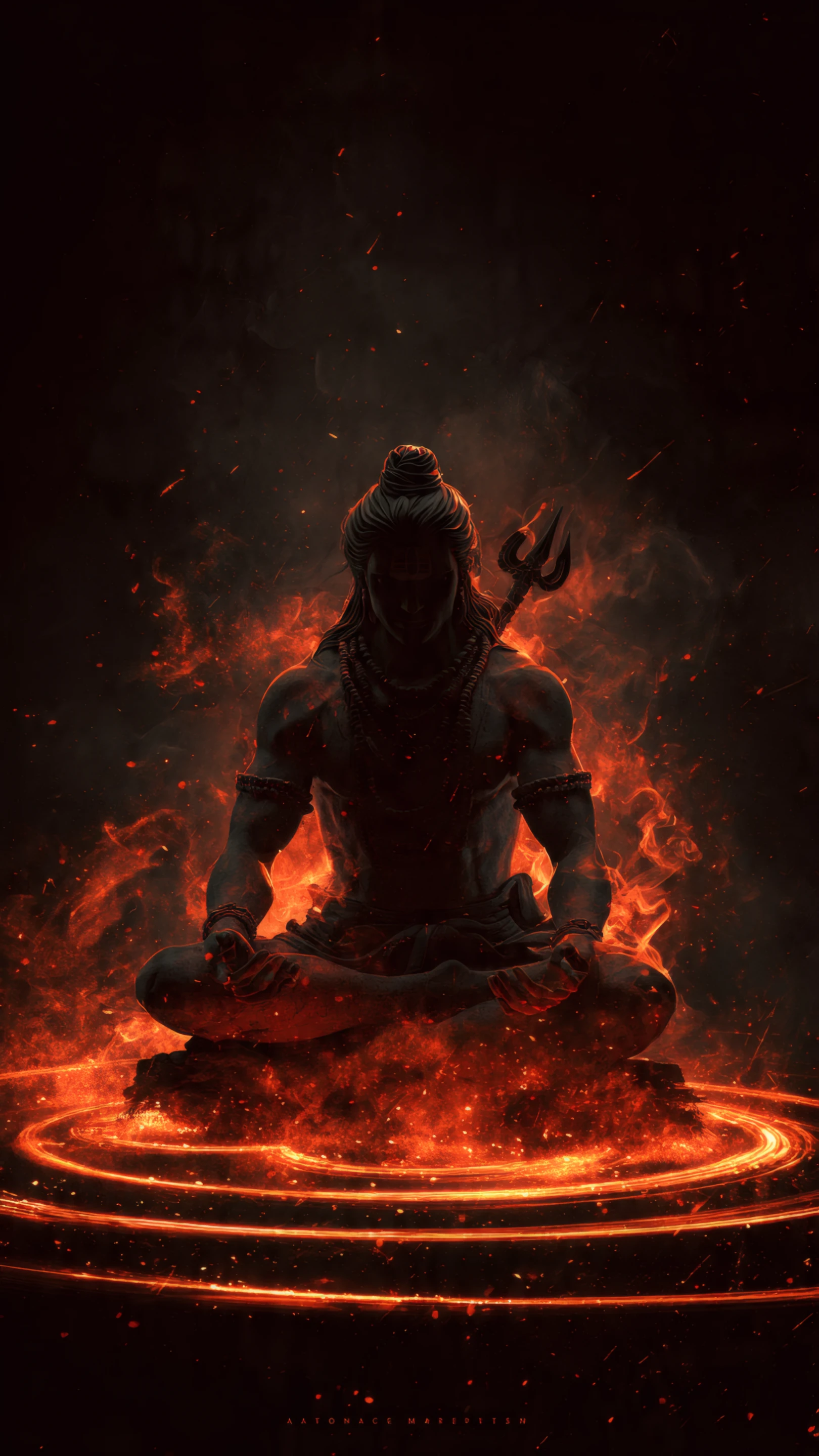 Meditating Shiva in Fiery Dark Orange Aura