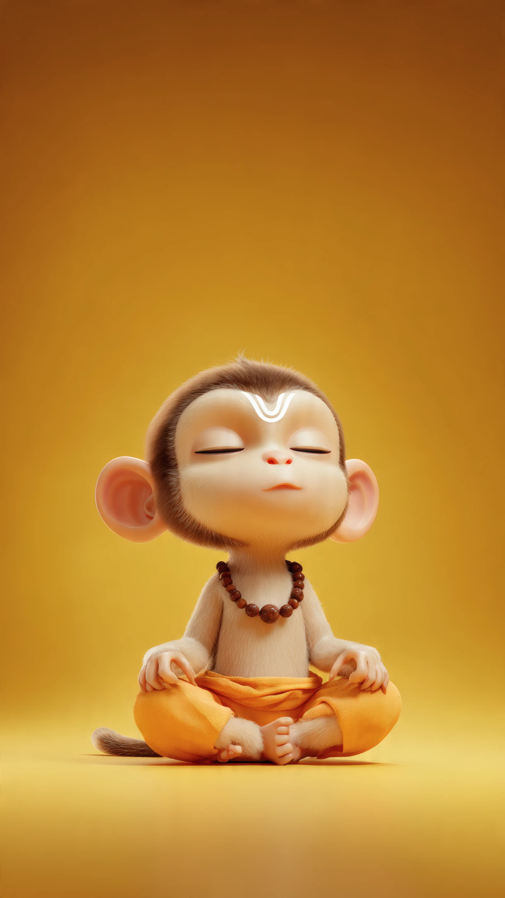 Meditative Monkey Cartoon Character on Yellow Background
