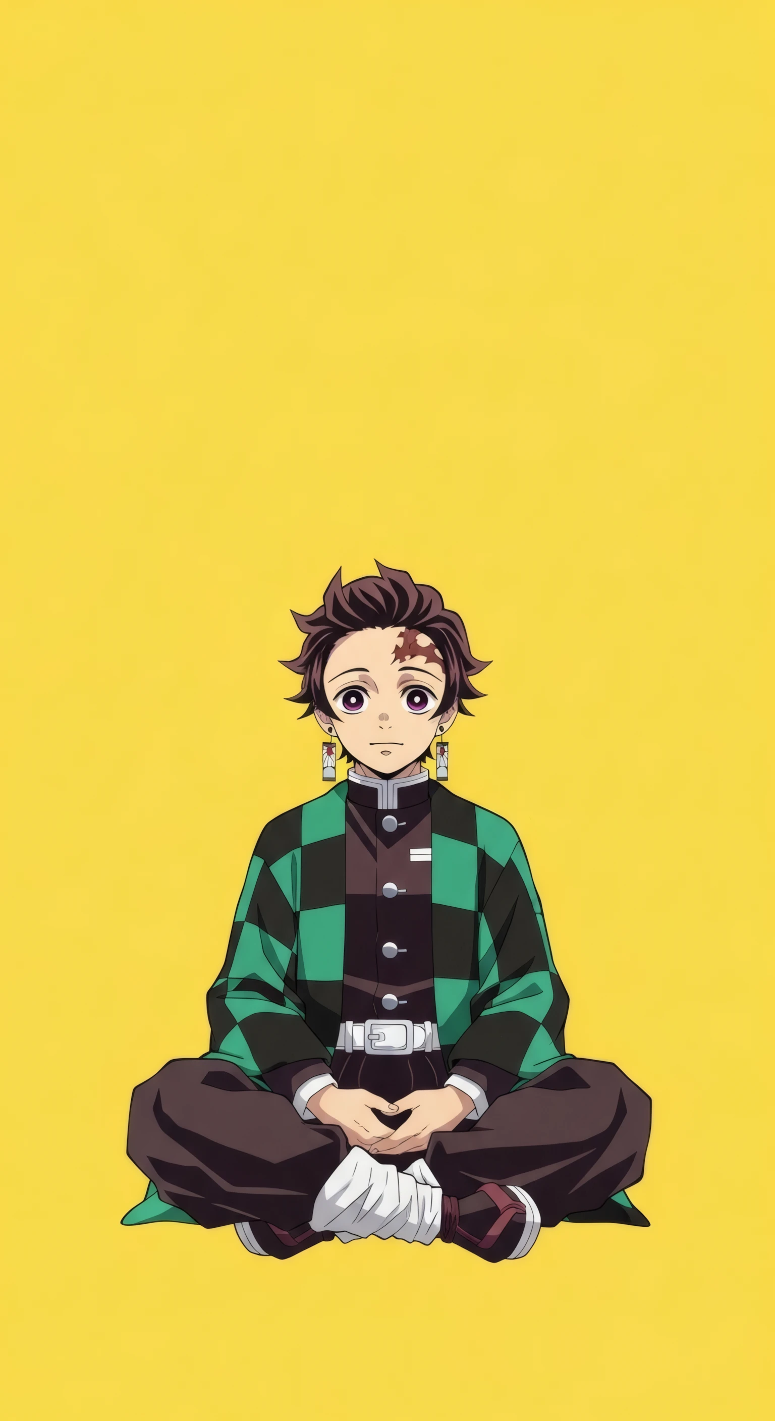 Meditative Tanjiro on Sunny Yellow Backdrop