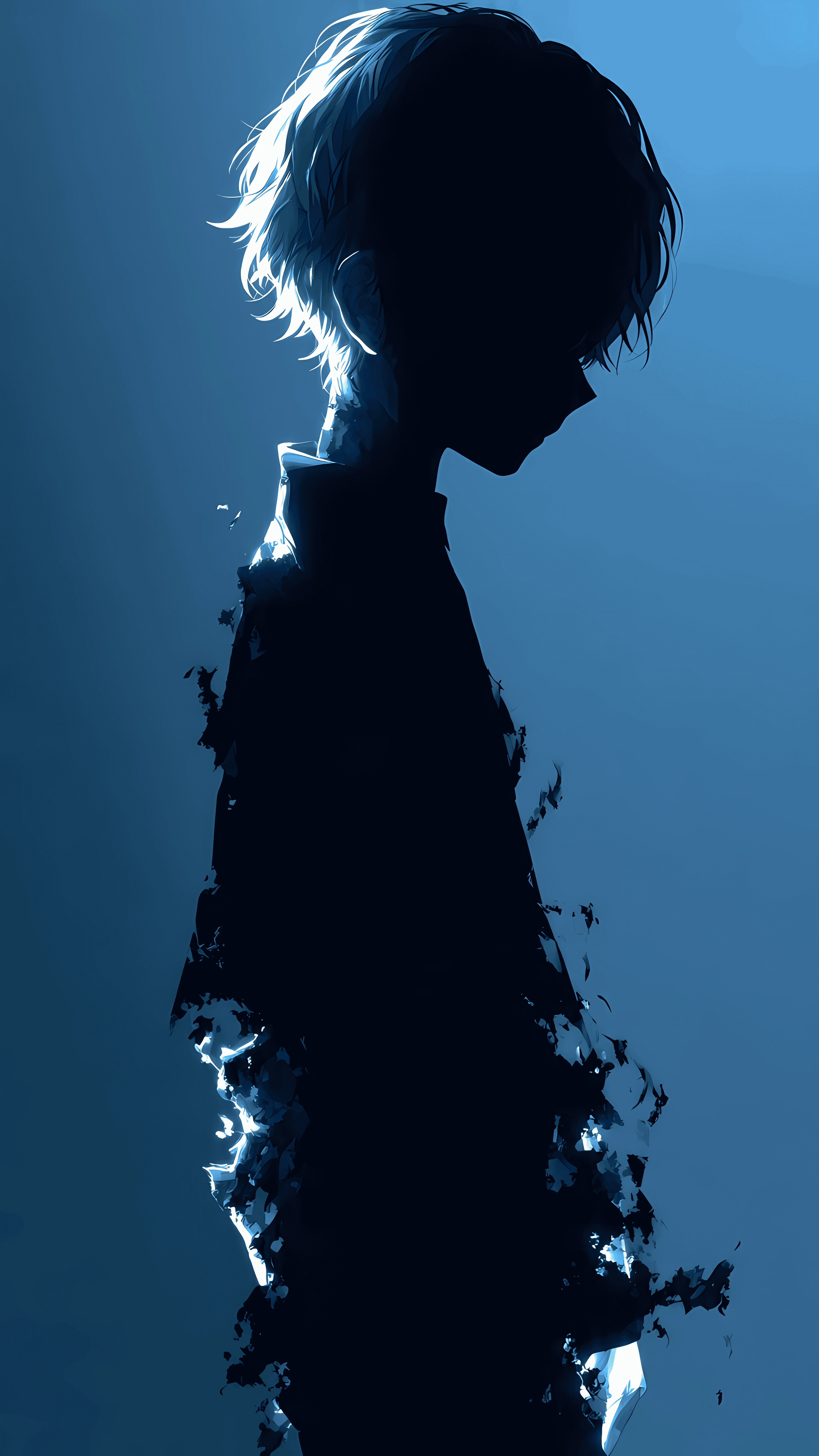 Melancholy Anime Boy Silhouette in Blue