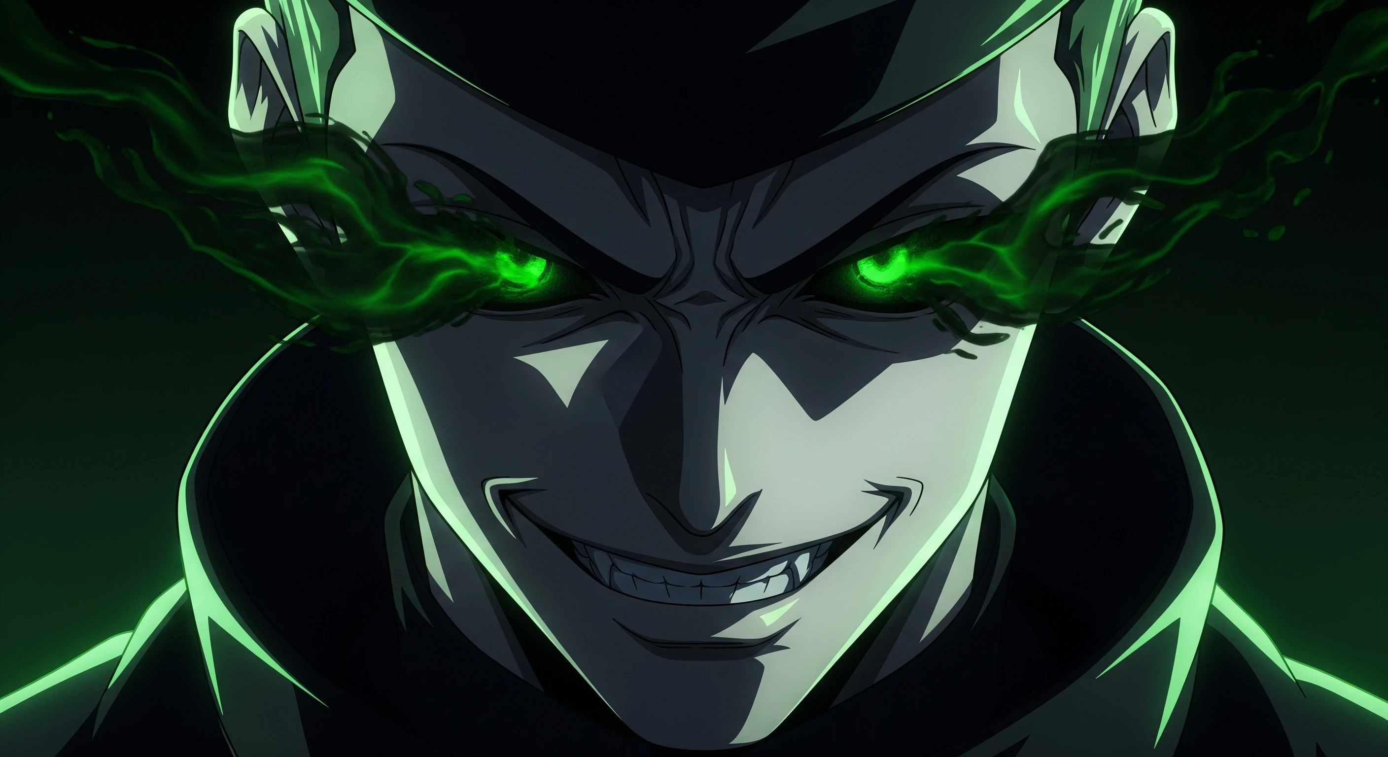 Menacing Anime Villain with Emerald Gaze