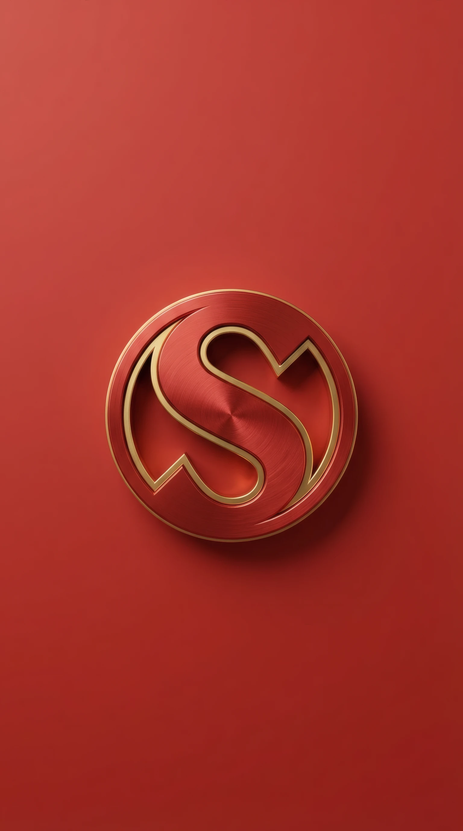 Metallic 's' Logo on Crimson Red Surface