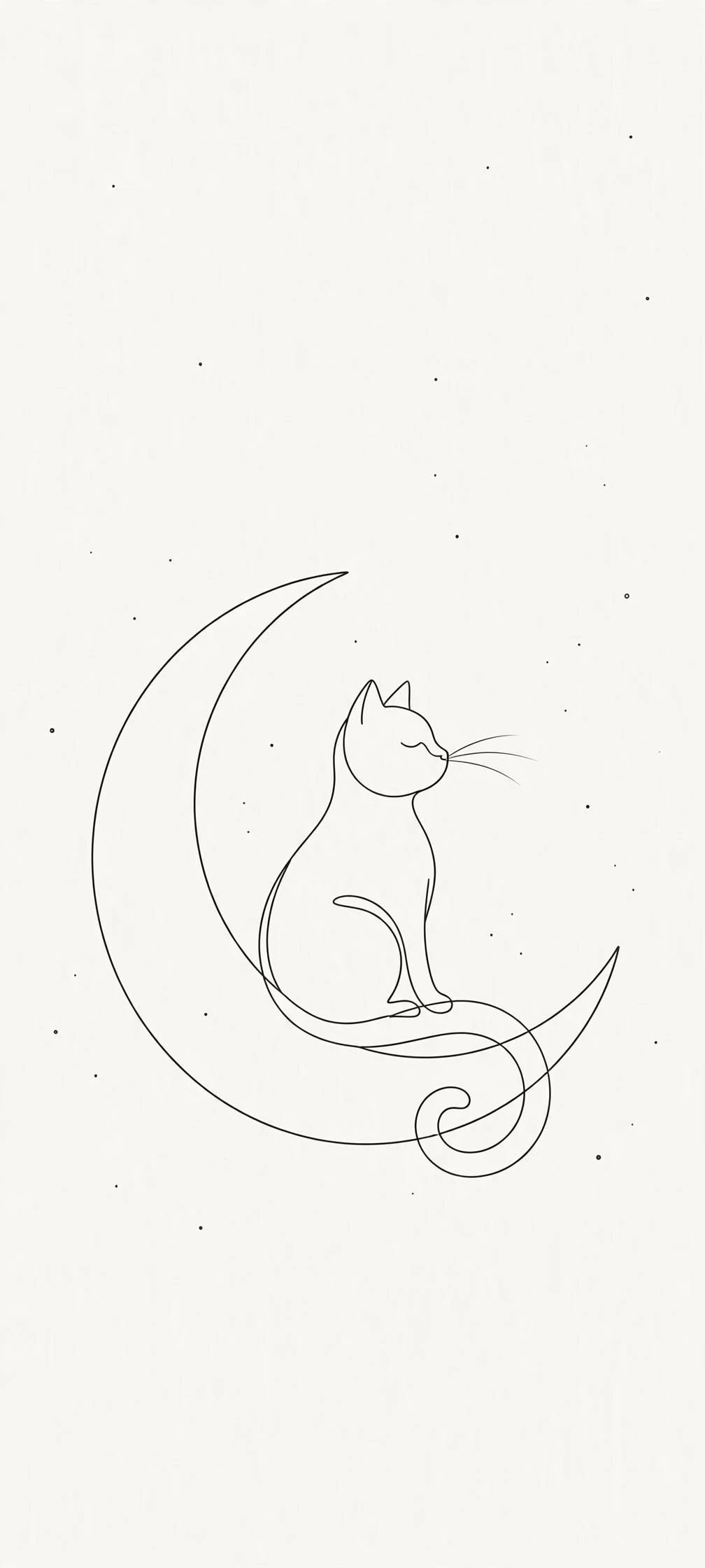 Minimalist Line Art Cat Resting on a Crescent Moon wallpaper 1008x2240