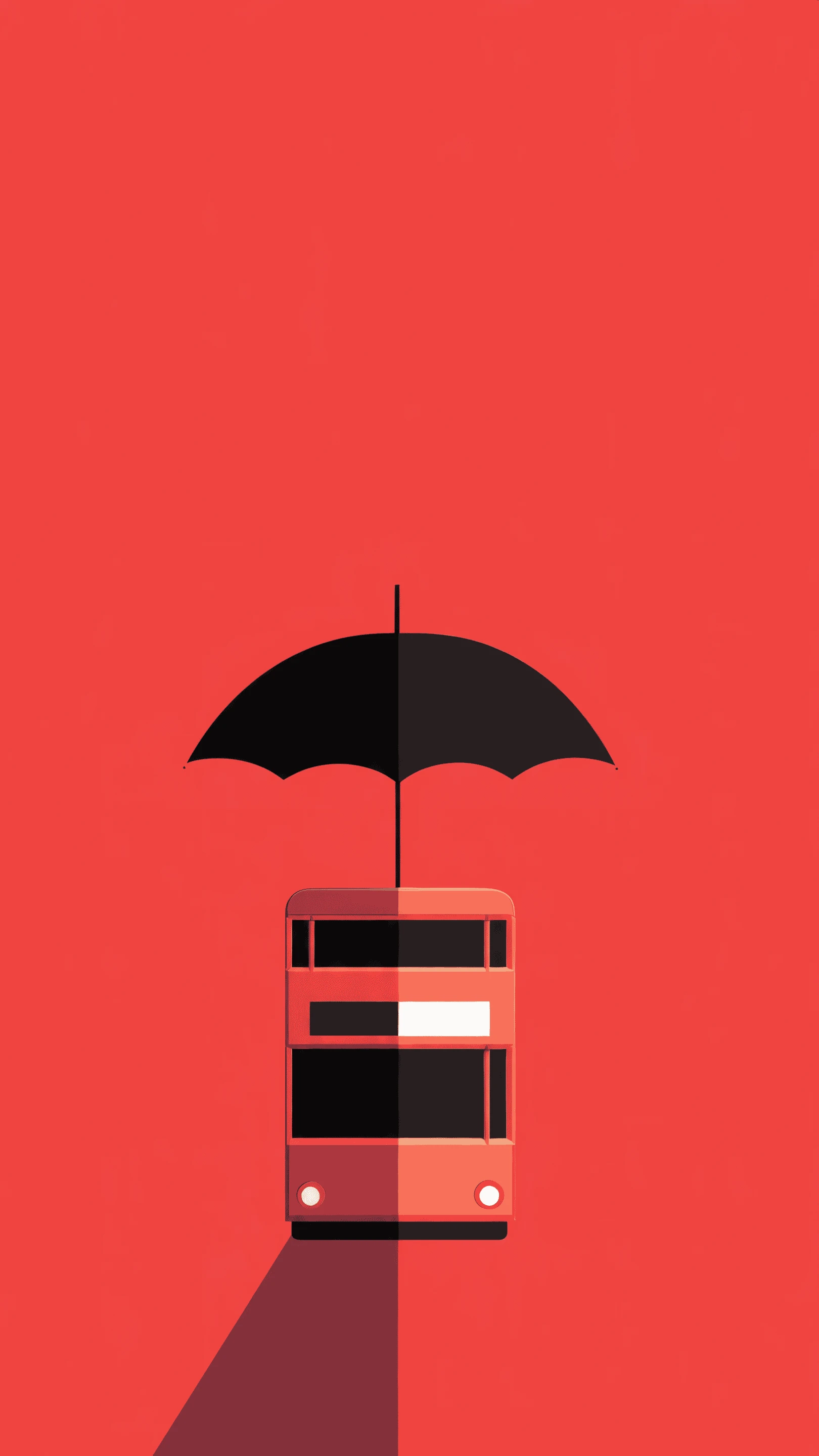 Minimalist Red Bus with Umbrella Modern Flat Design