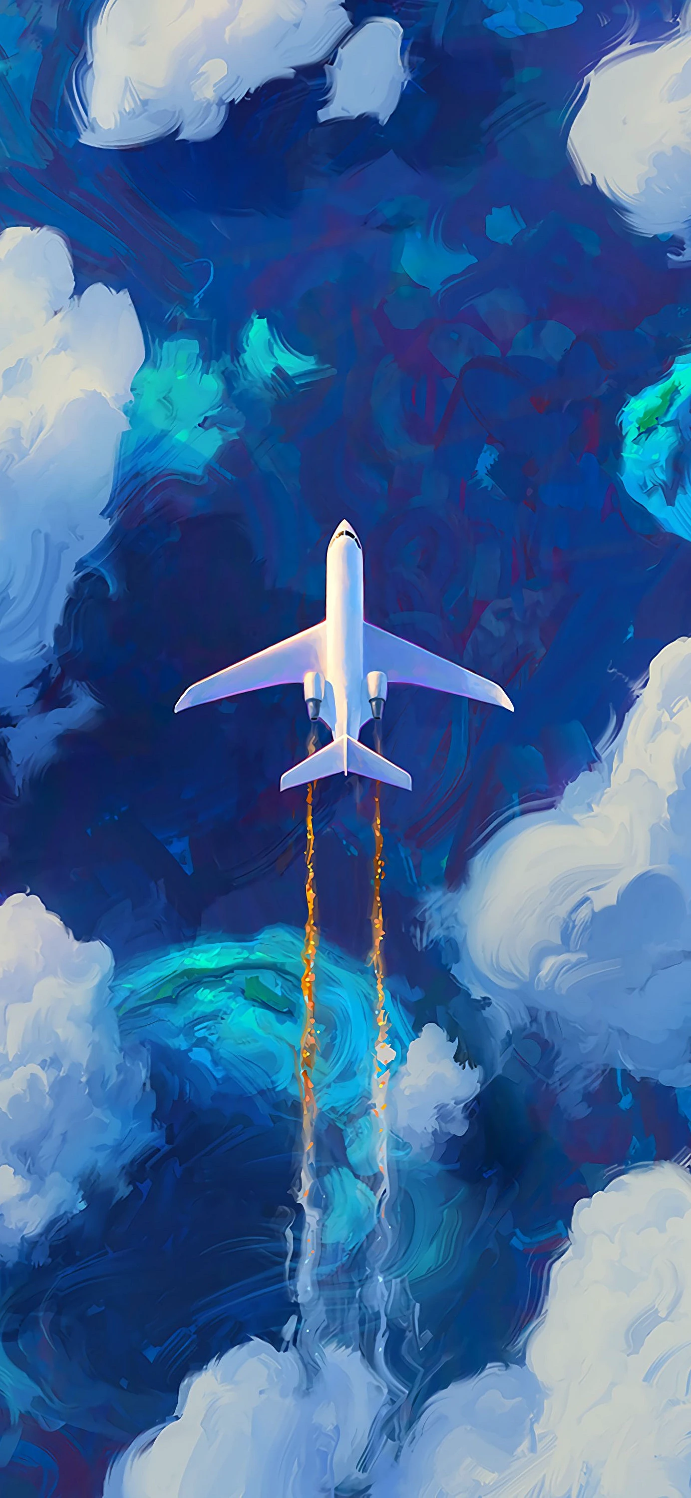 Modern Airplane Ascending Through Clouds Art Painting