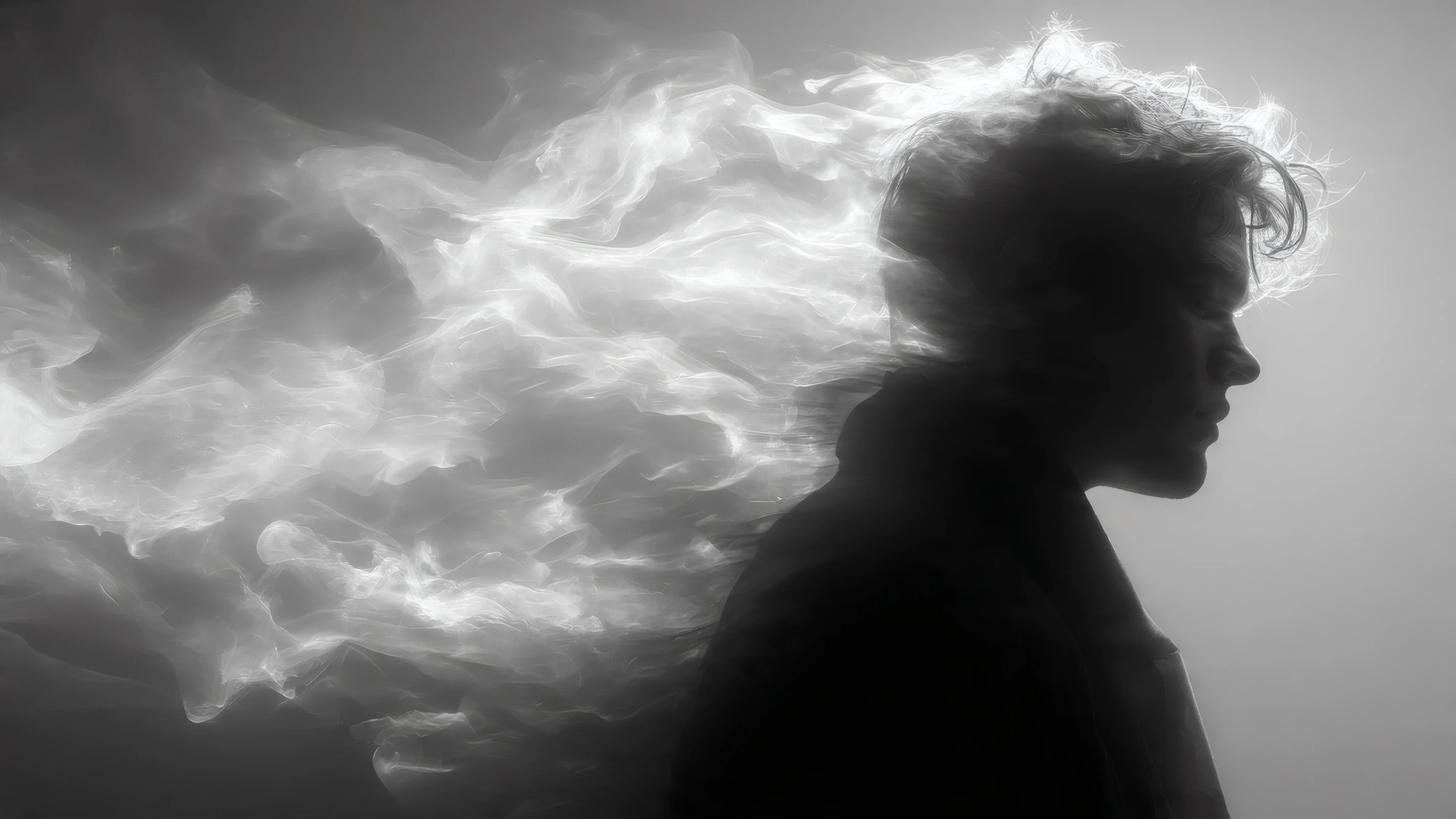Monochromatic Silhouette with Ethereal Smoke Effect