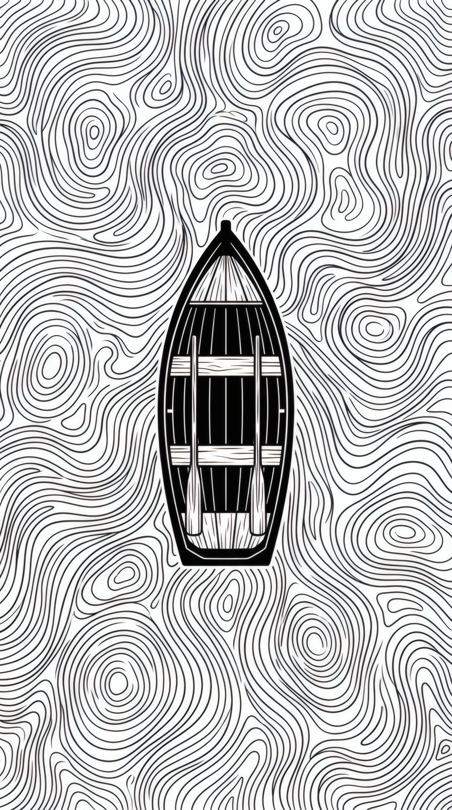 Monochrome Boat on Abstract Water Pattern