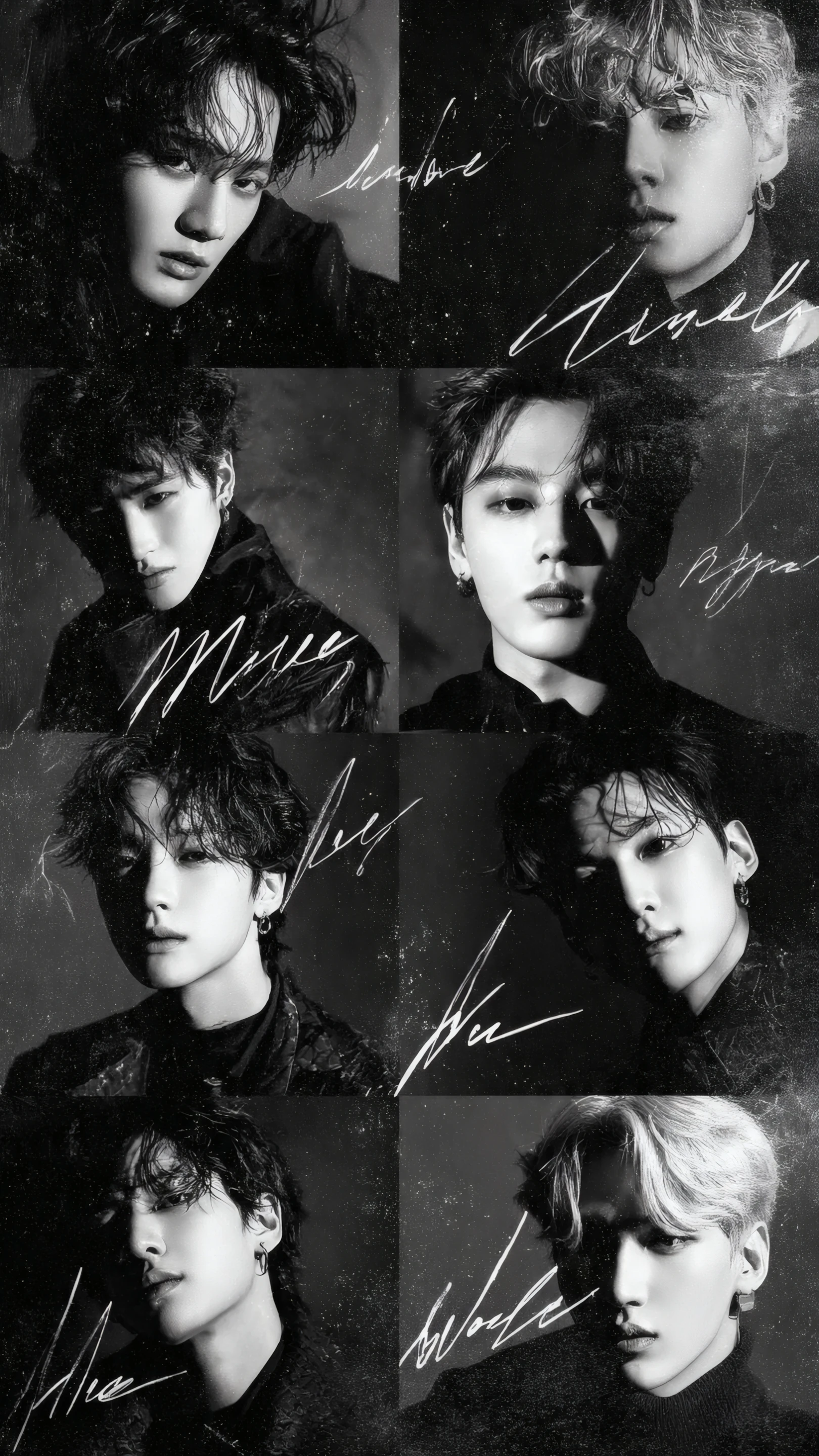 Monochrome Collage of Kpop Singers with Signatures