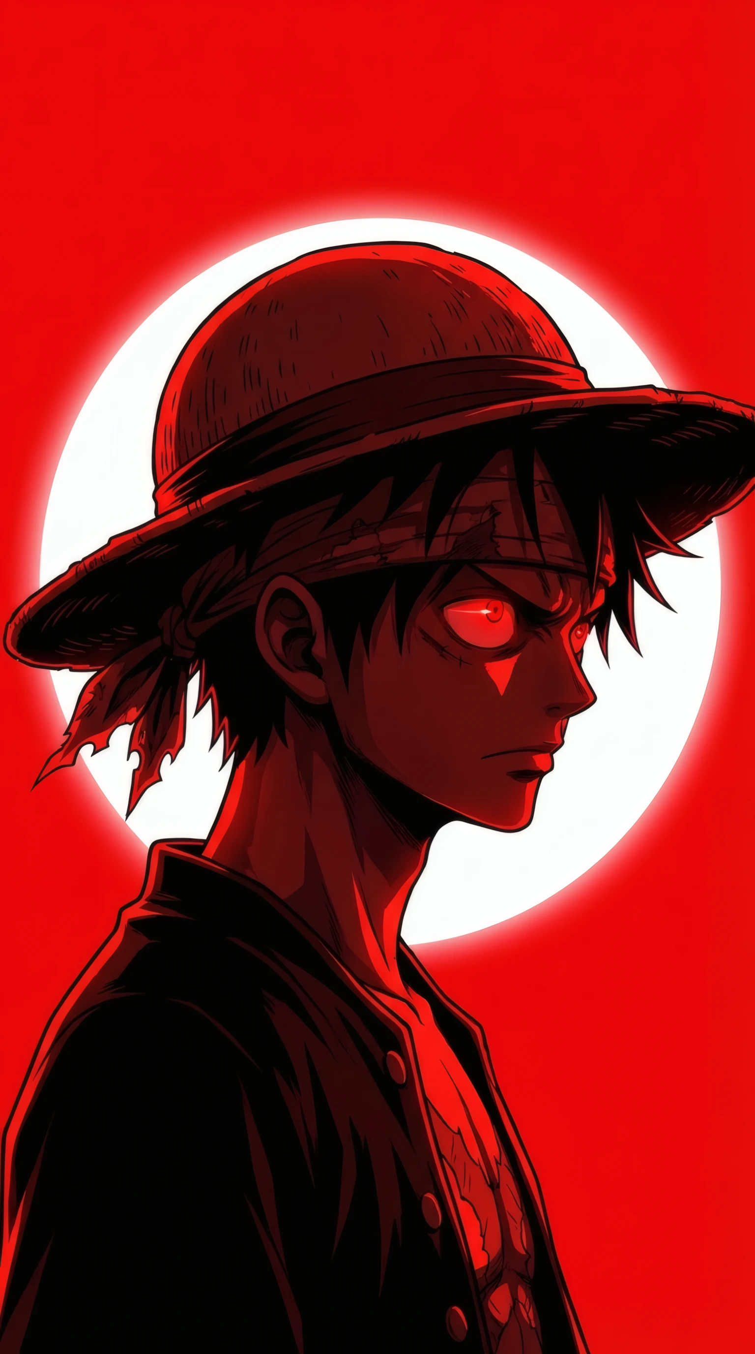 Monochrome Luffy with Glowing Red Eyes