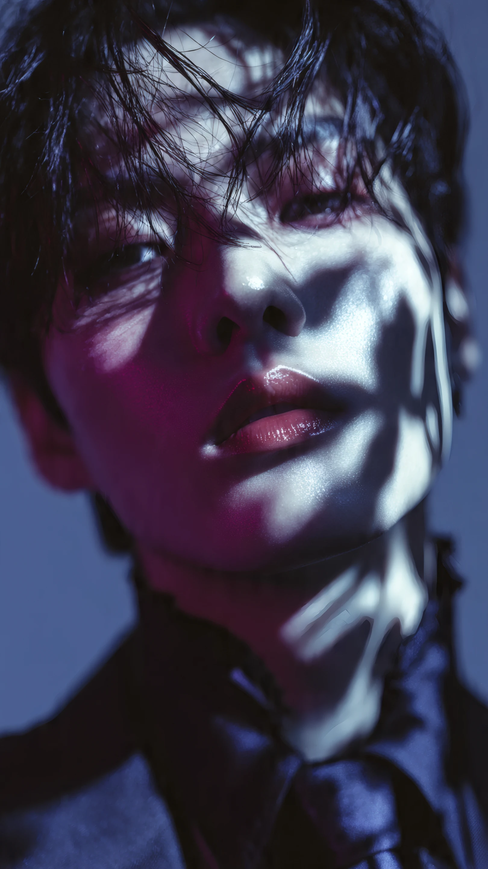 Moody Portrait with Pink and Blue Lighting